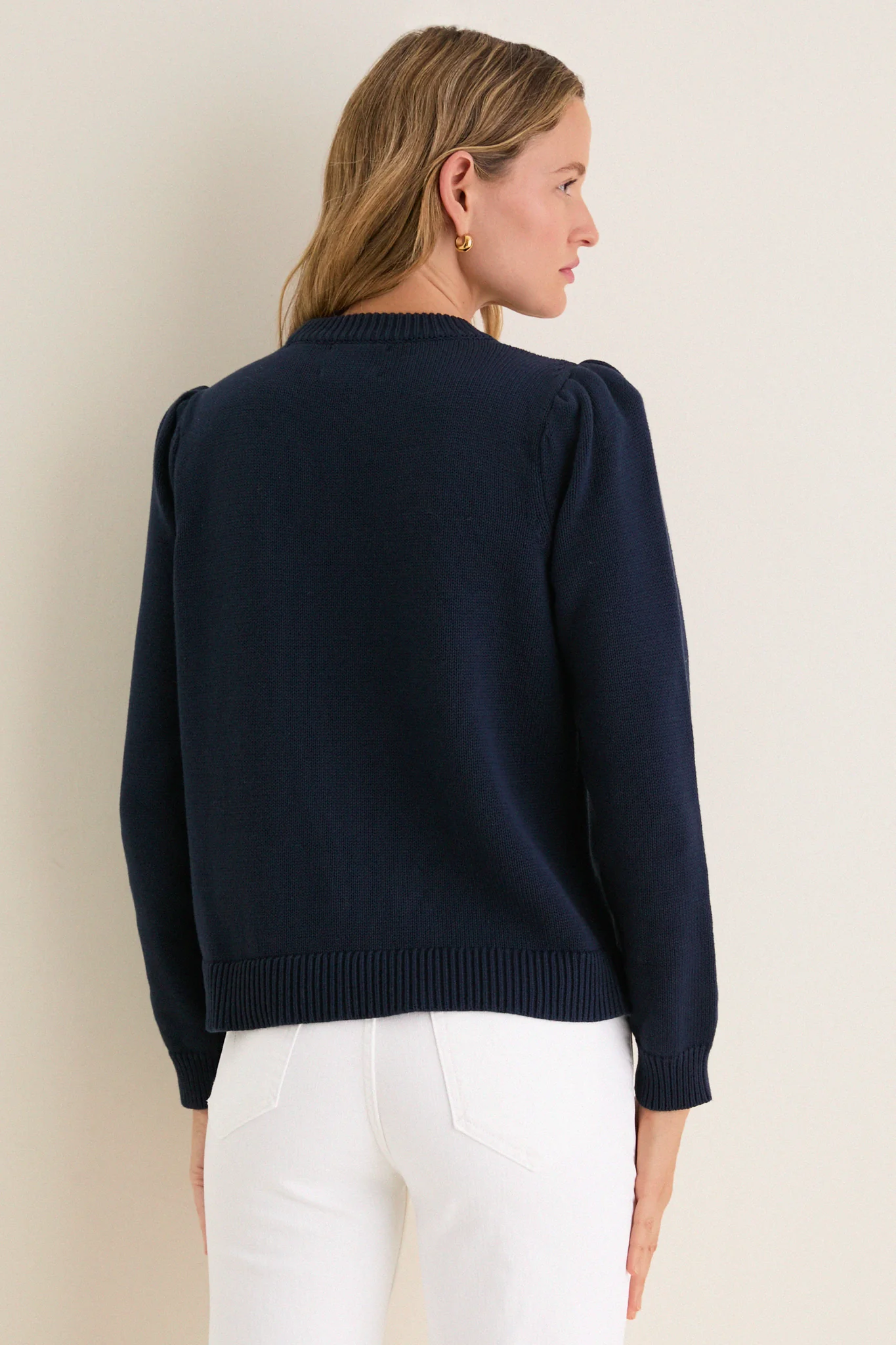 Navy Cropped Cotton Puff Sleeve Americana - Image 4