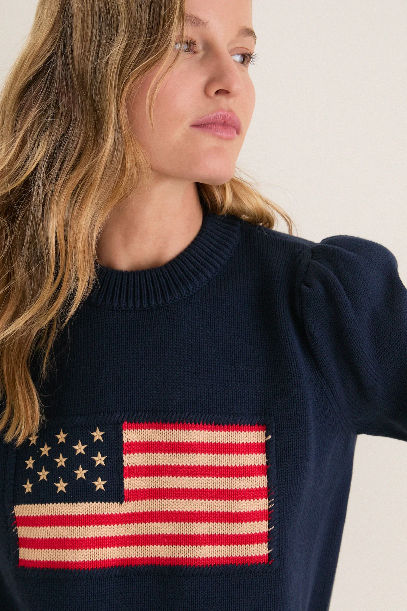 Navy Cropped Cotton Puff Sleeve Americana - Image 5