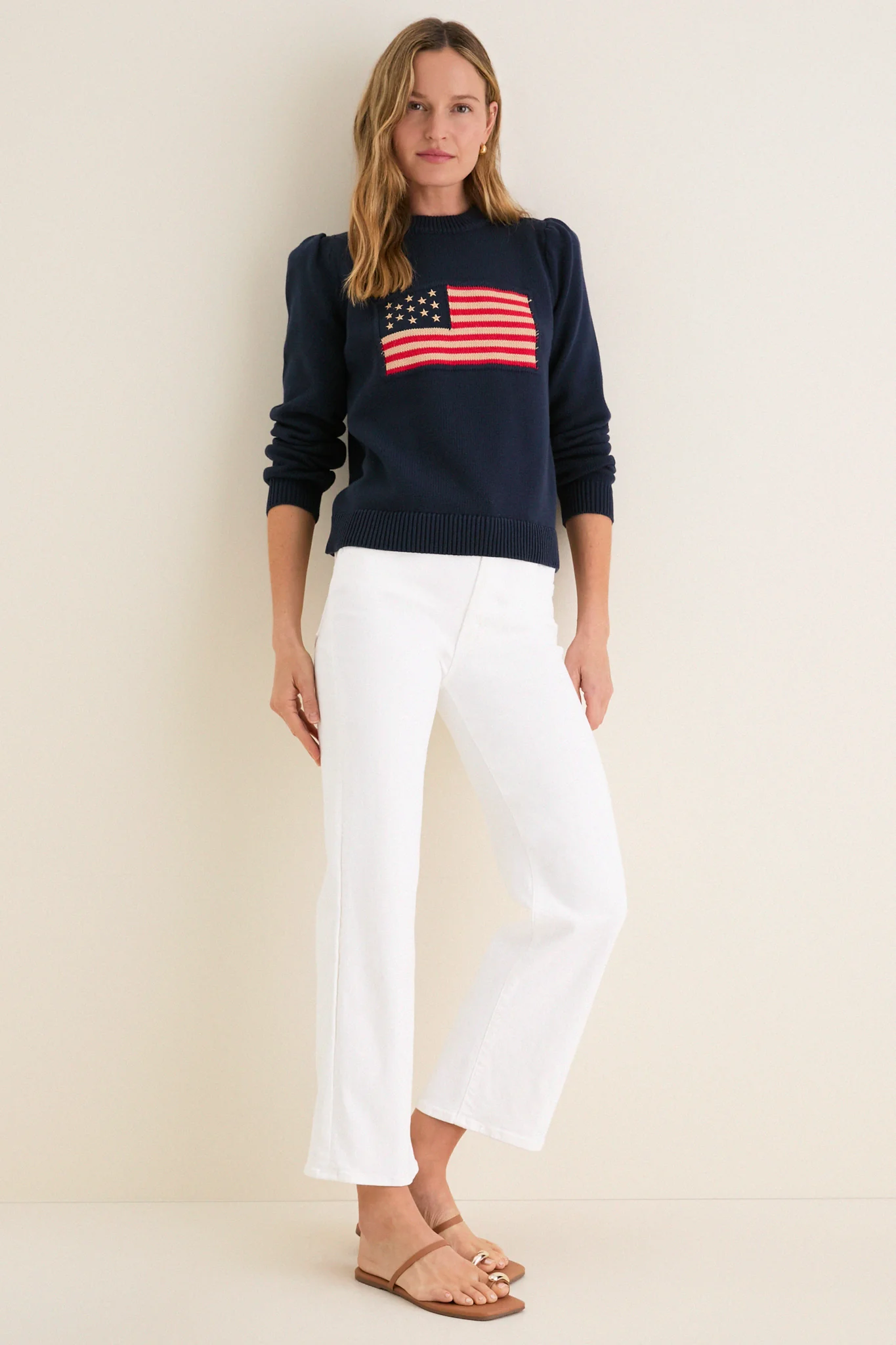 Navy Cropped Cotton Puff Sleeve Americana - Image 6