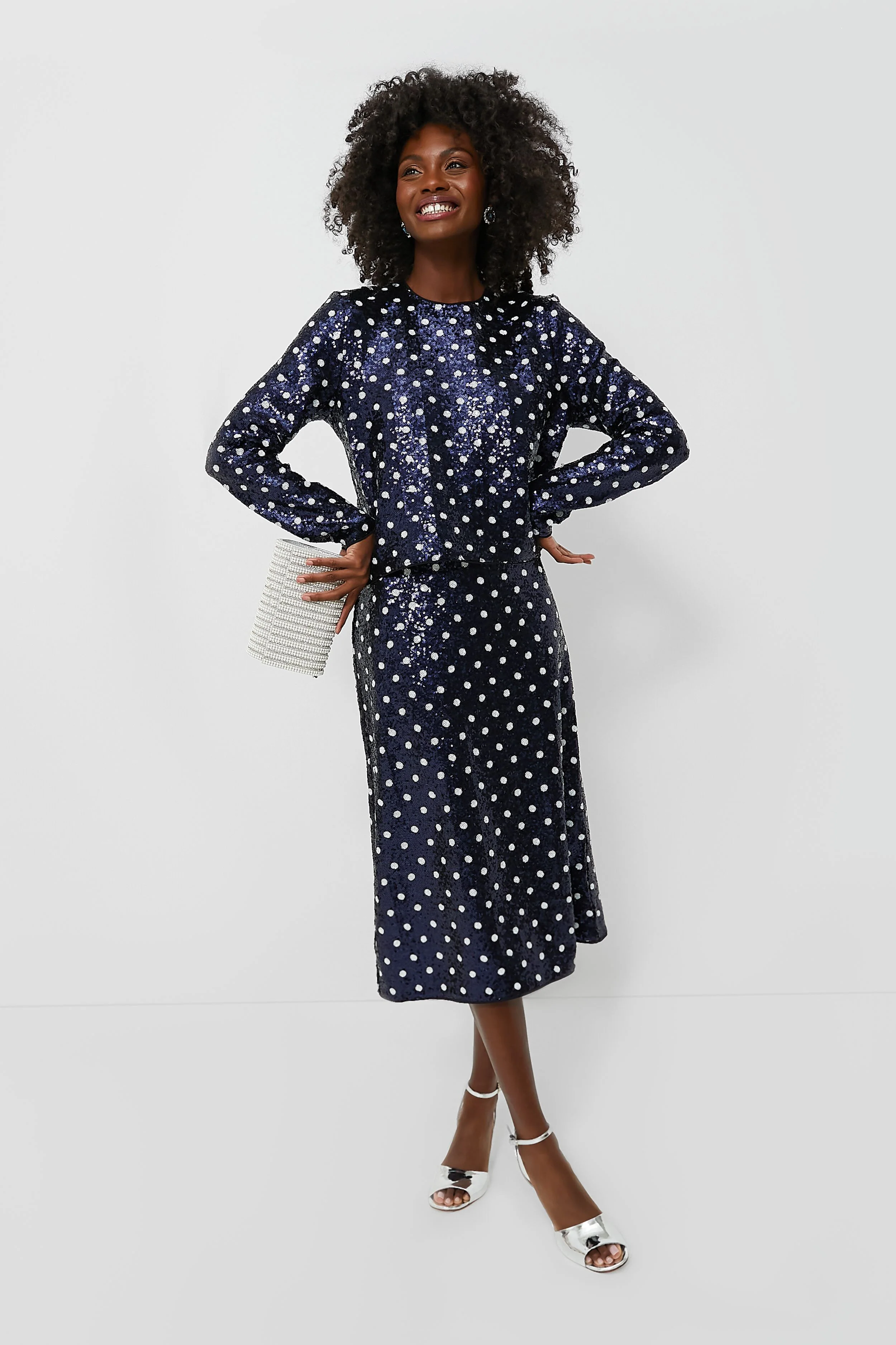 Navy Dotted Sequence Jily Skirt - Image 2