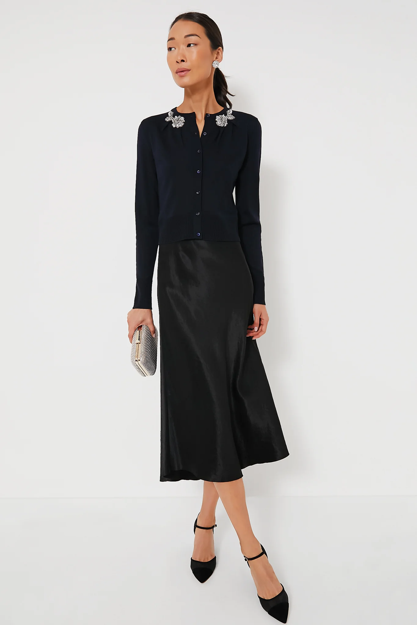 Navy Drape Detail Knit Cardigan - Image 2