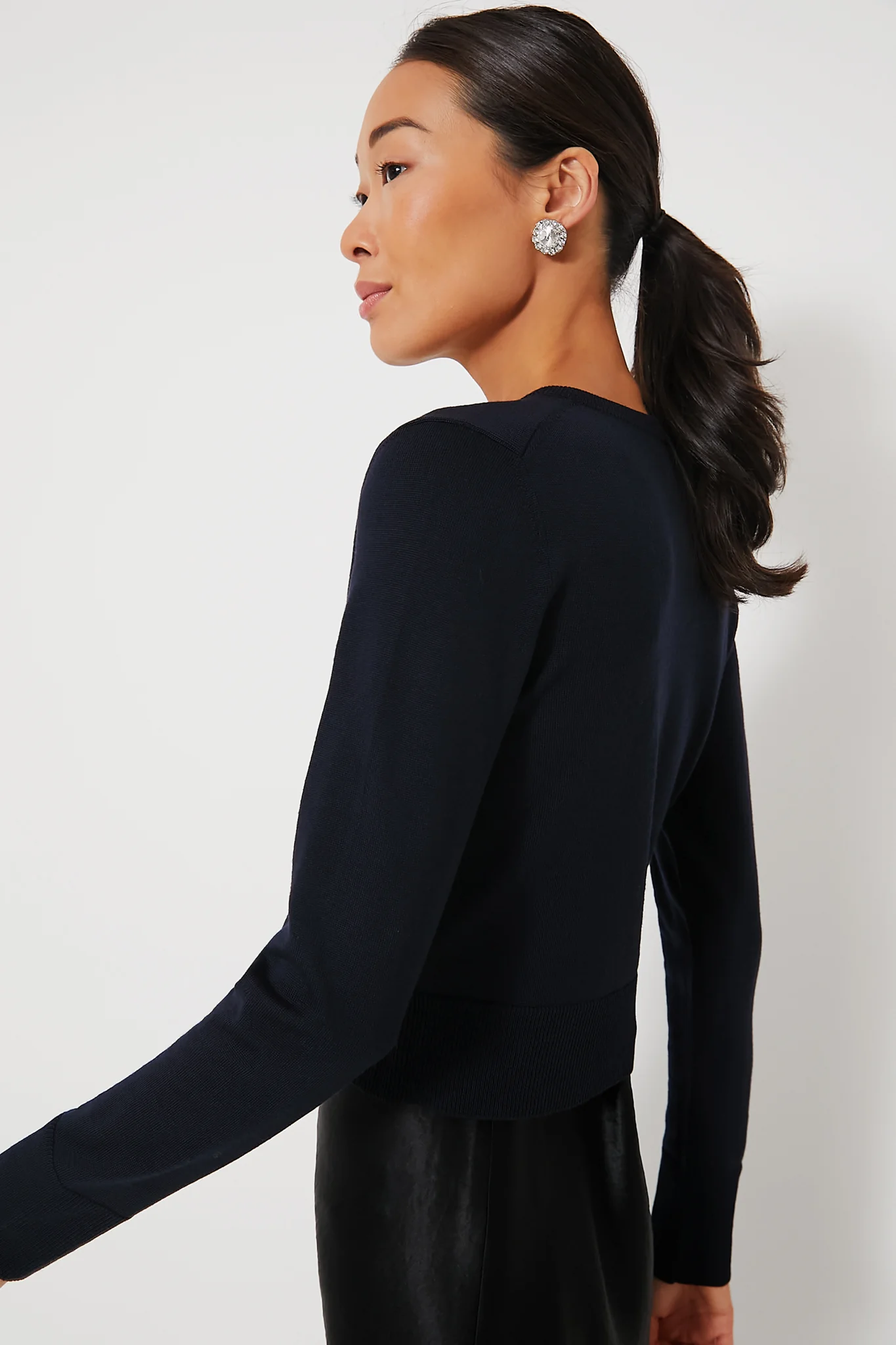 Navy Drape Detail Knit Cardigan - Image 3