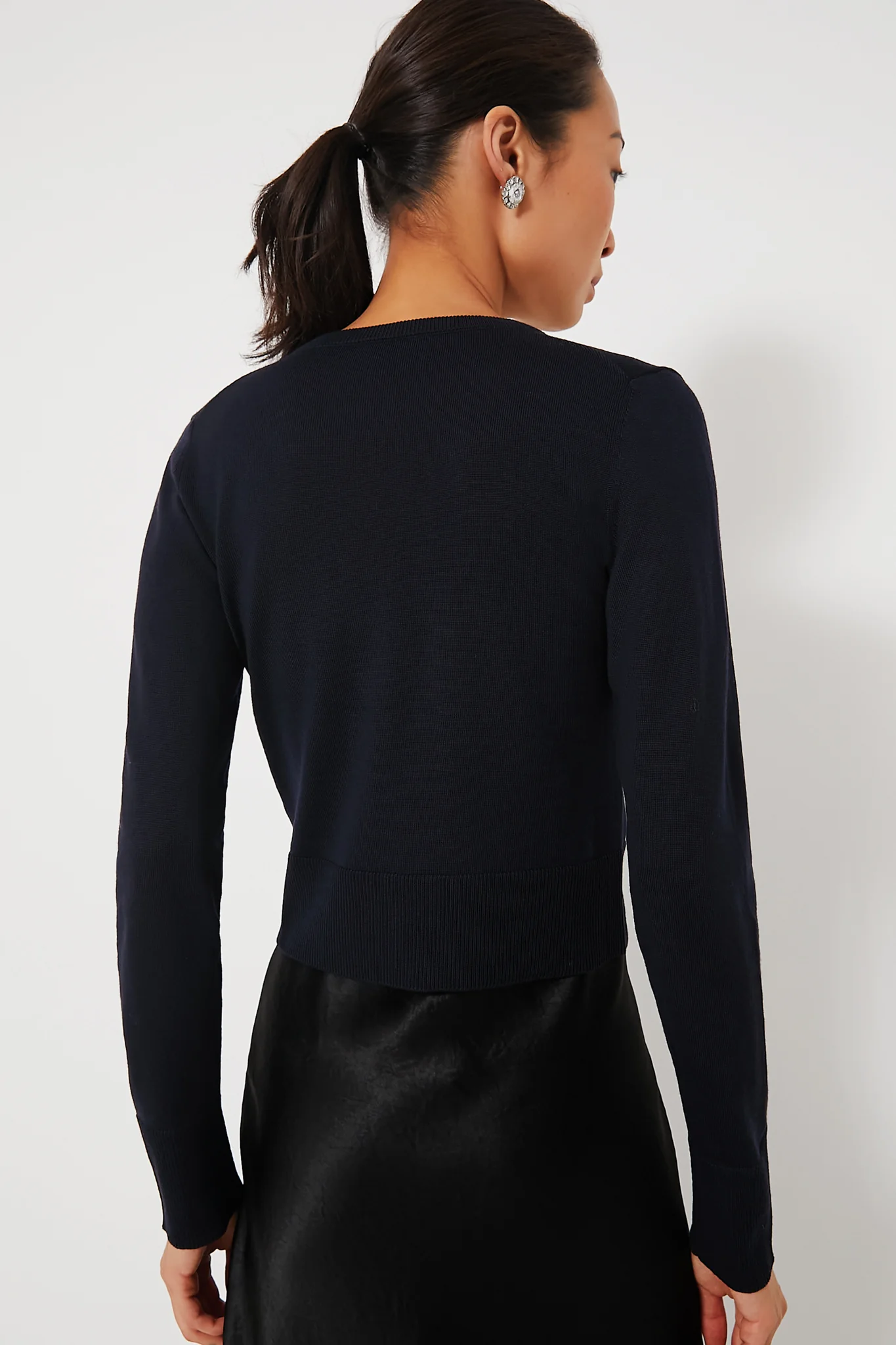 Navy Drape Detail Knit Cardigan - Image 4
