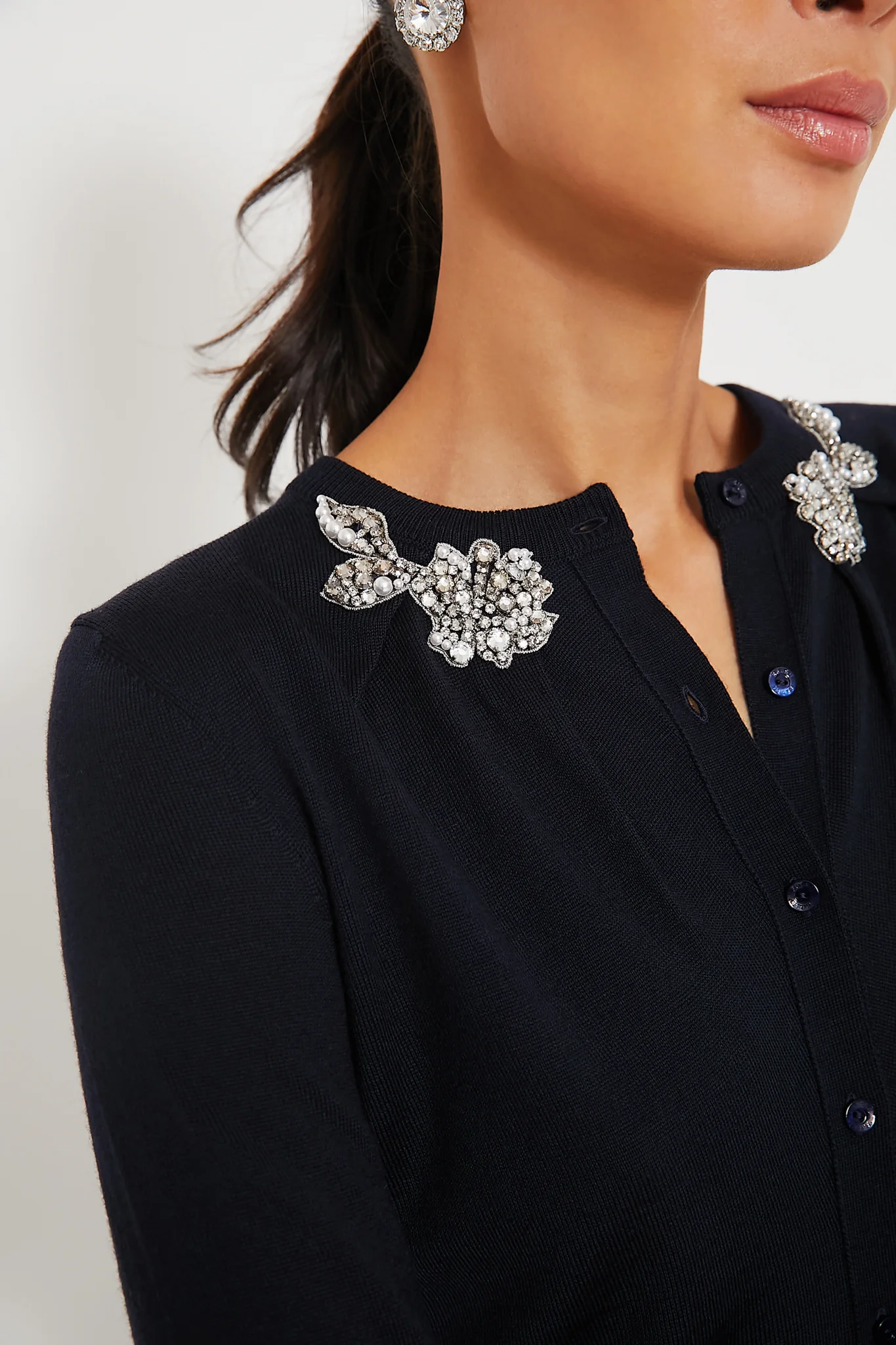 Navy Drape Detail Knit Cardigan - Image 5