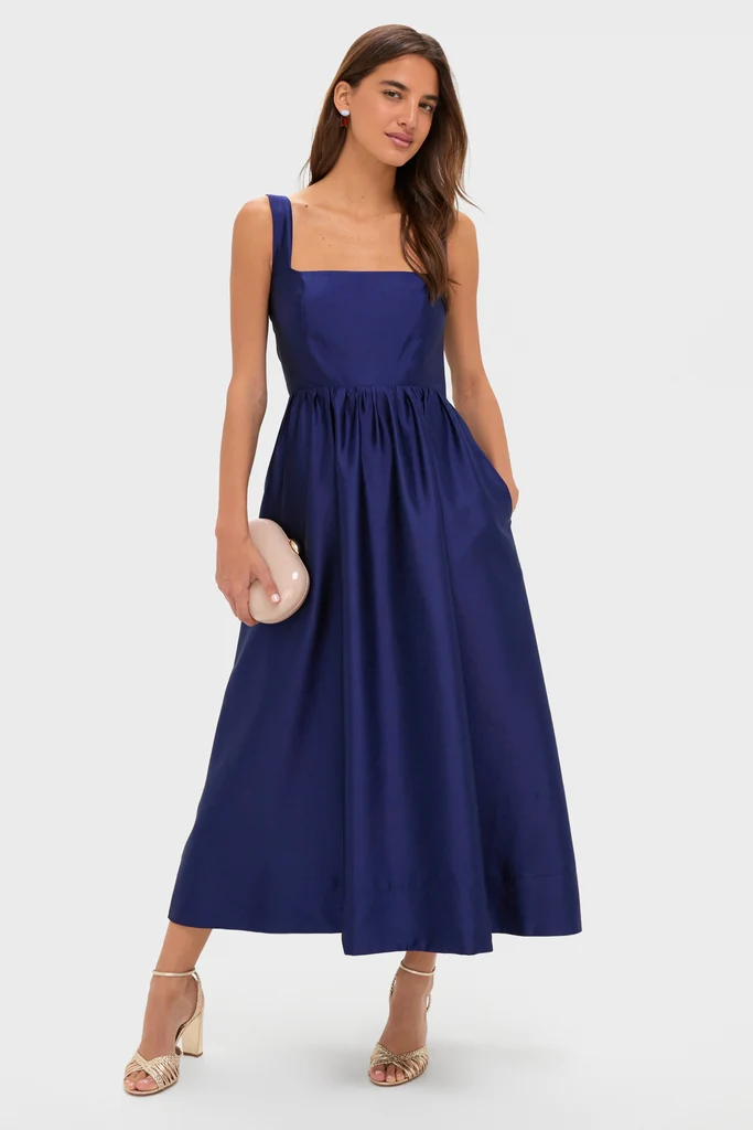 Navy Dupioni Esme Dress - Image 2