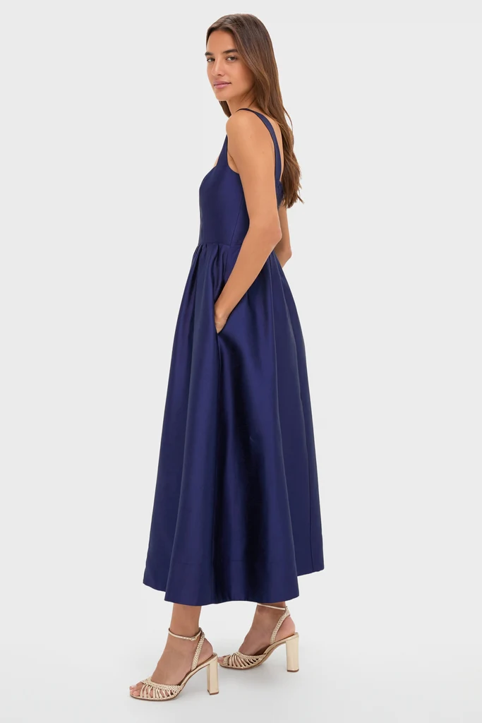 Navy Dupioni Esme Dress - Image 3