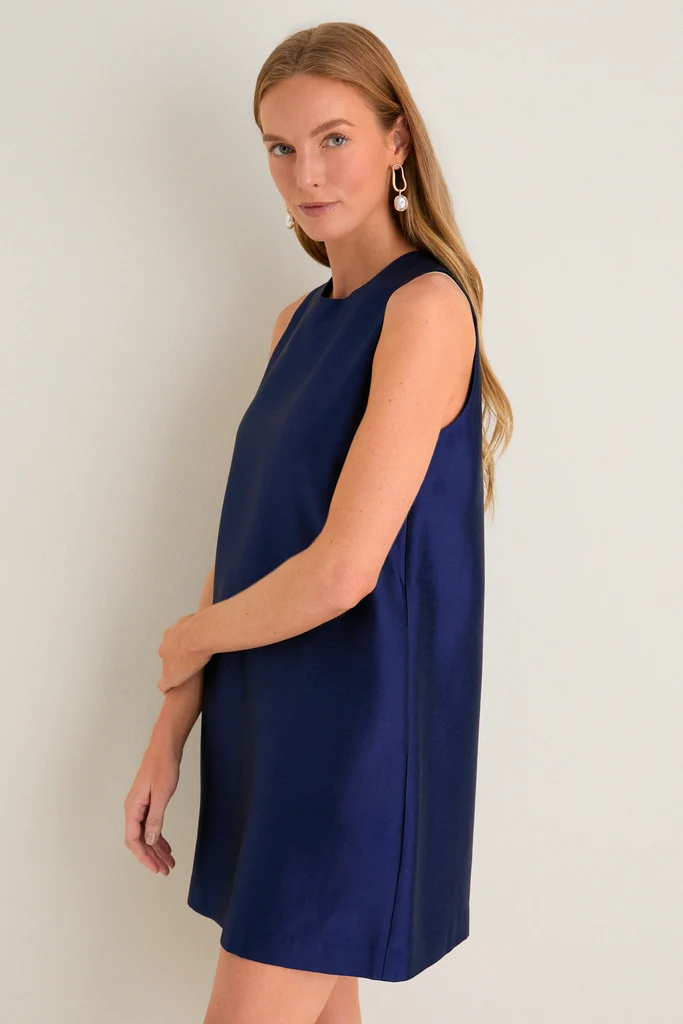 Navy Dupioni Marlowe Dress - Image 3