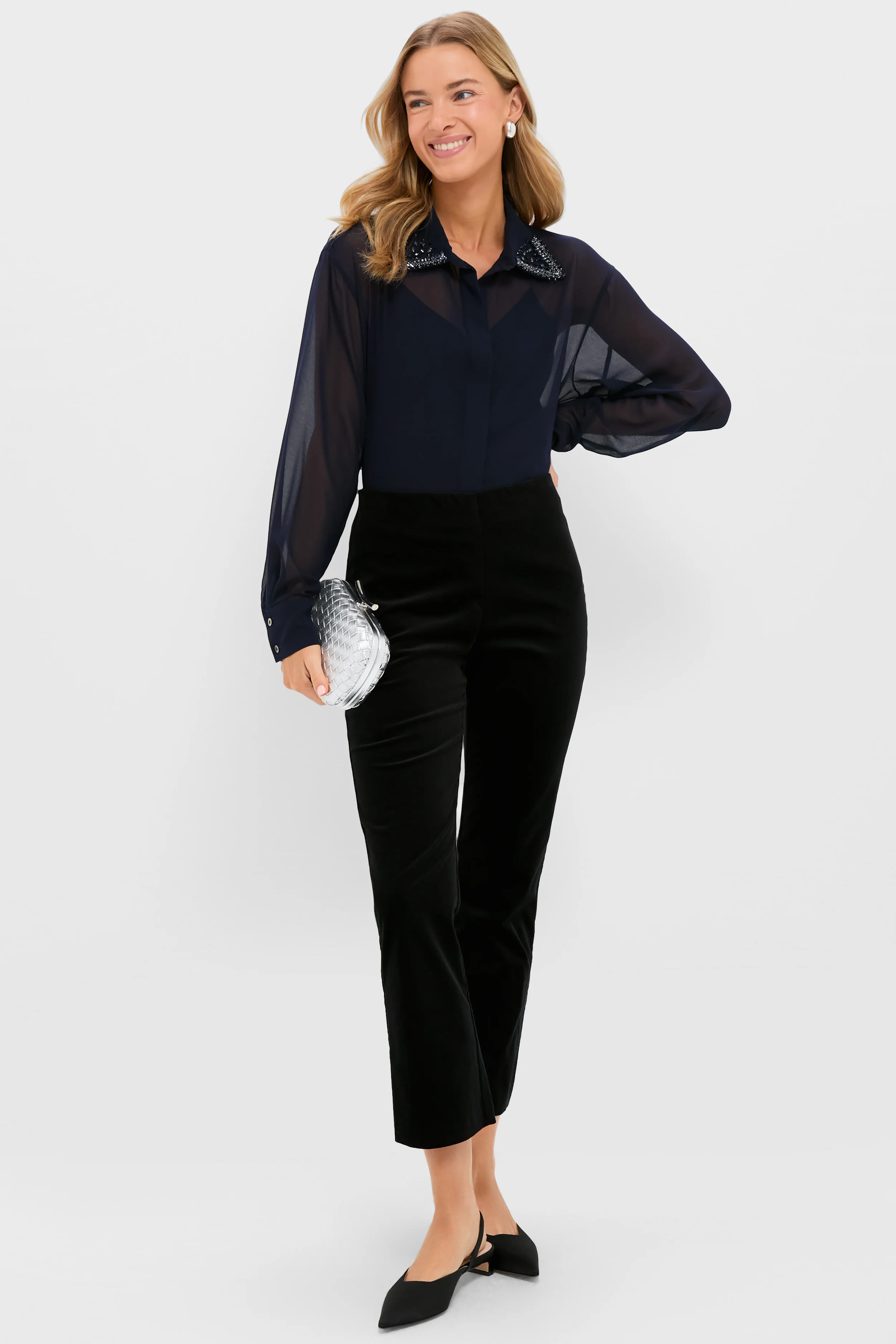 Navy Embellished Sheer Alysse Blouse - Image 2
