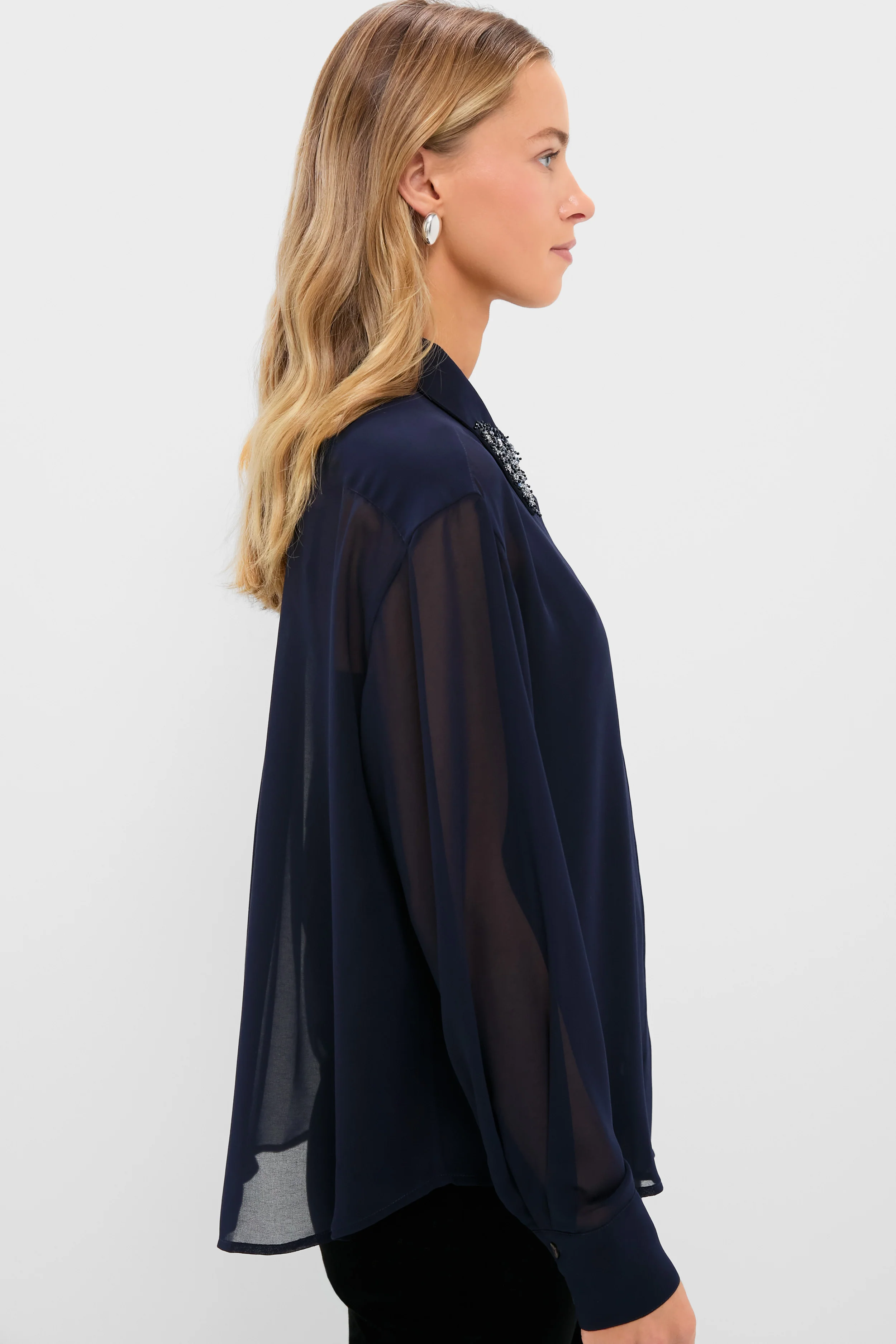 Navy Embellished Sheer Alysse Blouse - Image 4