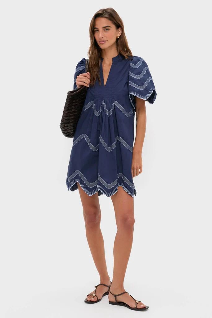 Navy Embroidered Weston Mini Dress - Image 2