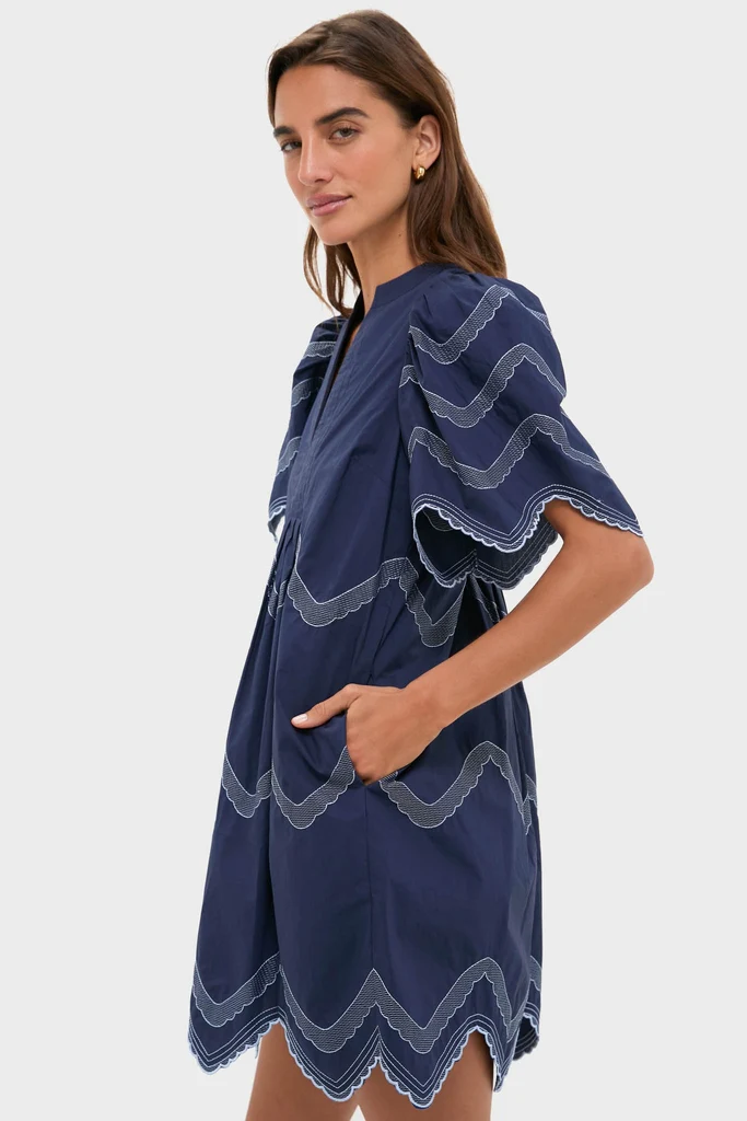 Navy Embroidered Weston Mini Dress - Image 3