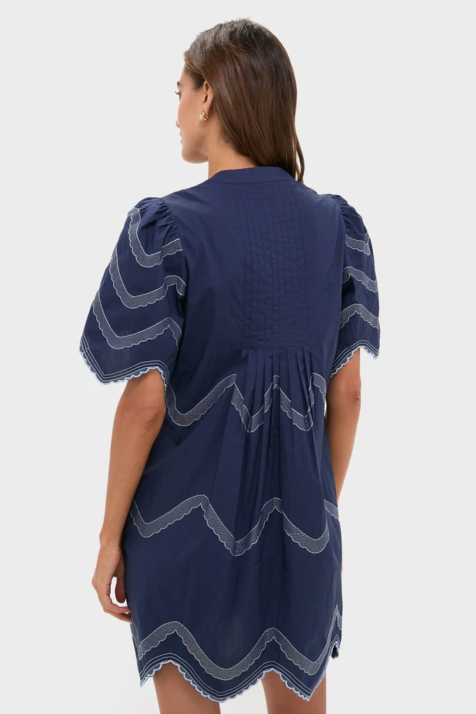 Navy Embroidered Weston Mini Dress - Image 4