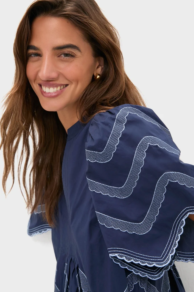 Navy Embroidered Weston Mini Dress - Image 5