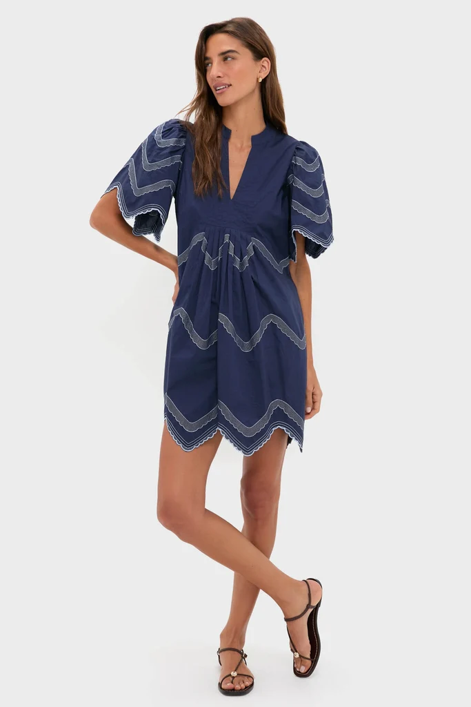 Navy Embroidered Weston Mini Dress - Image 6