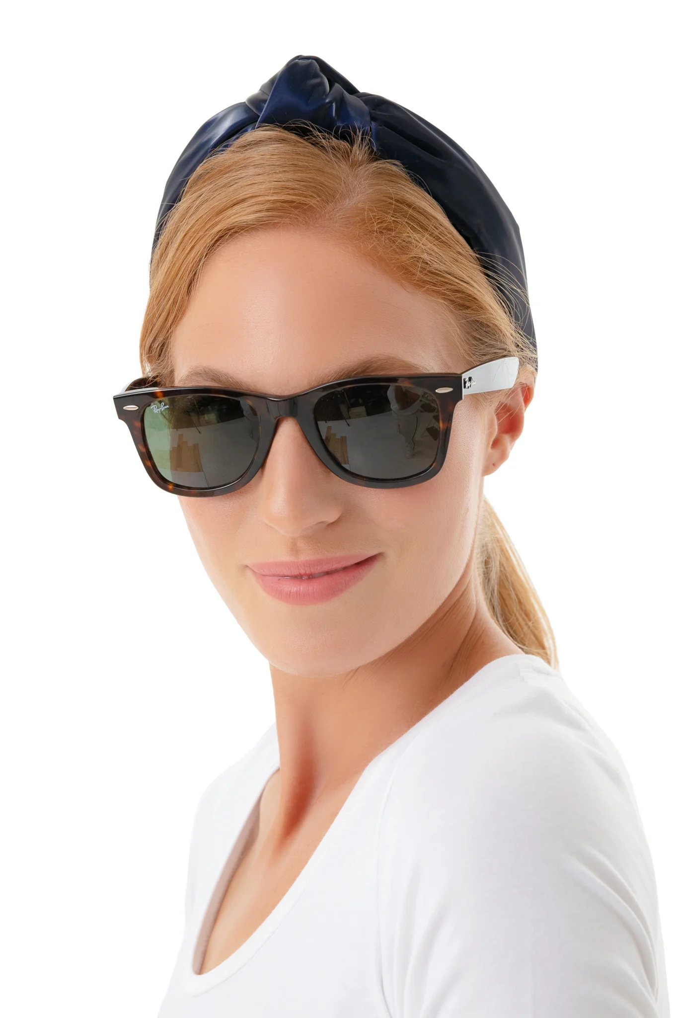 Navy Faux Leather Knotted Headband - Image 2