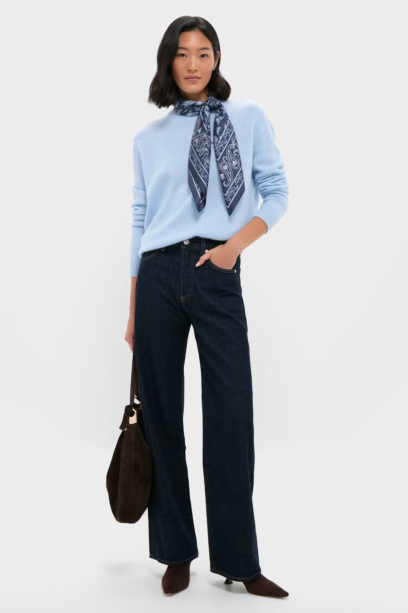 Navy Floral Bandana Medium Silk Scarf - Image 3