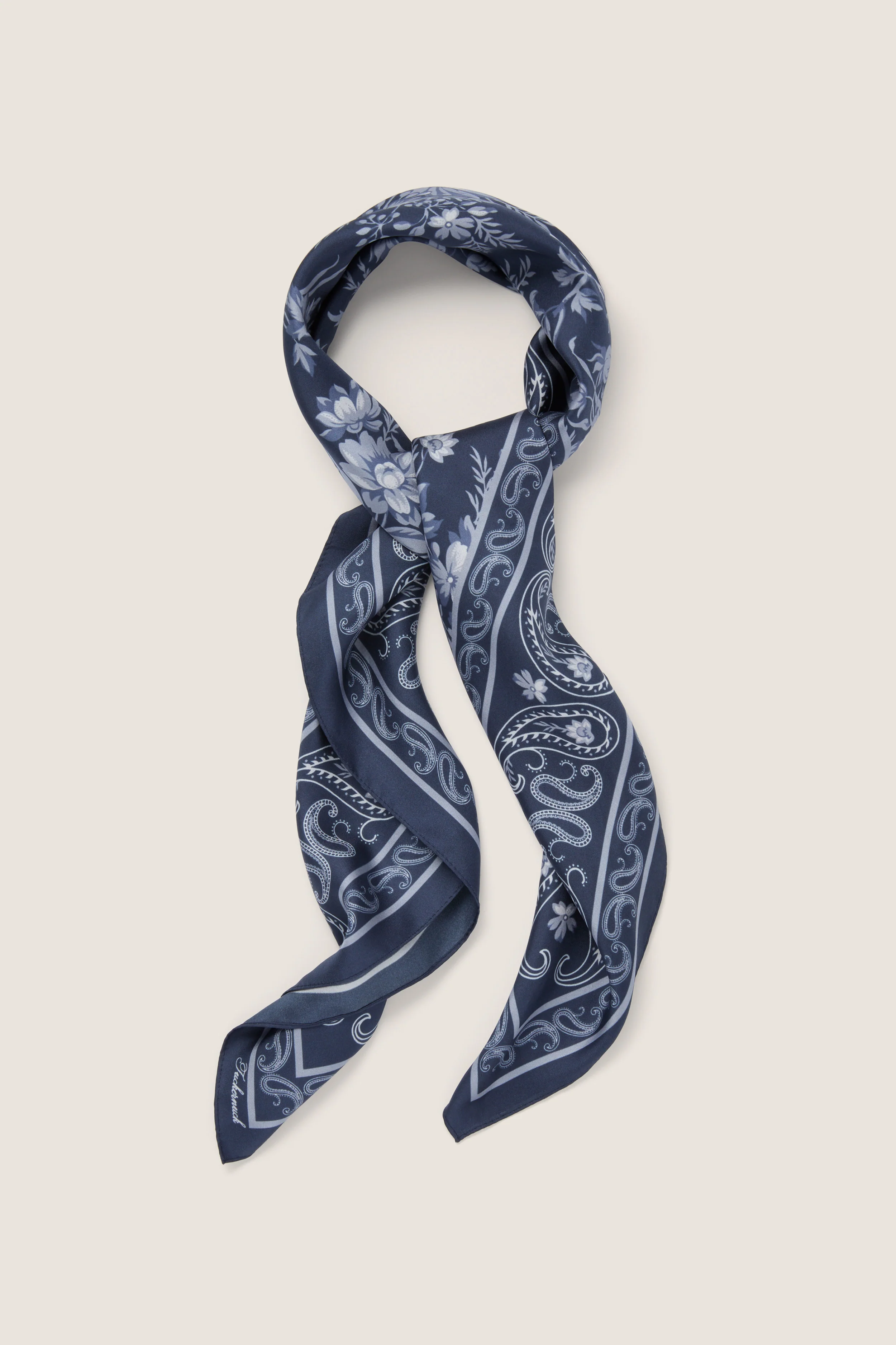 Navy Floral Bandana Medium Silk Scarf - Image 4