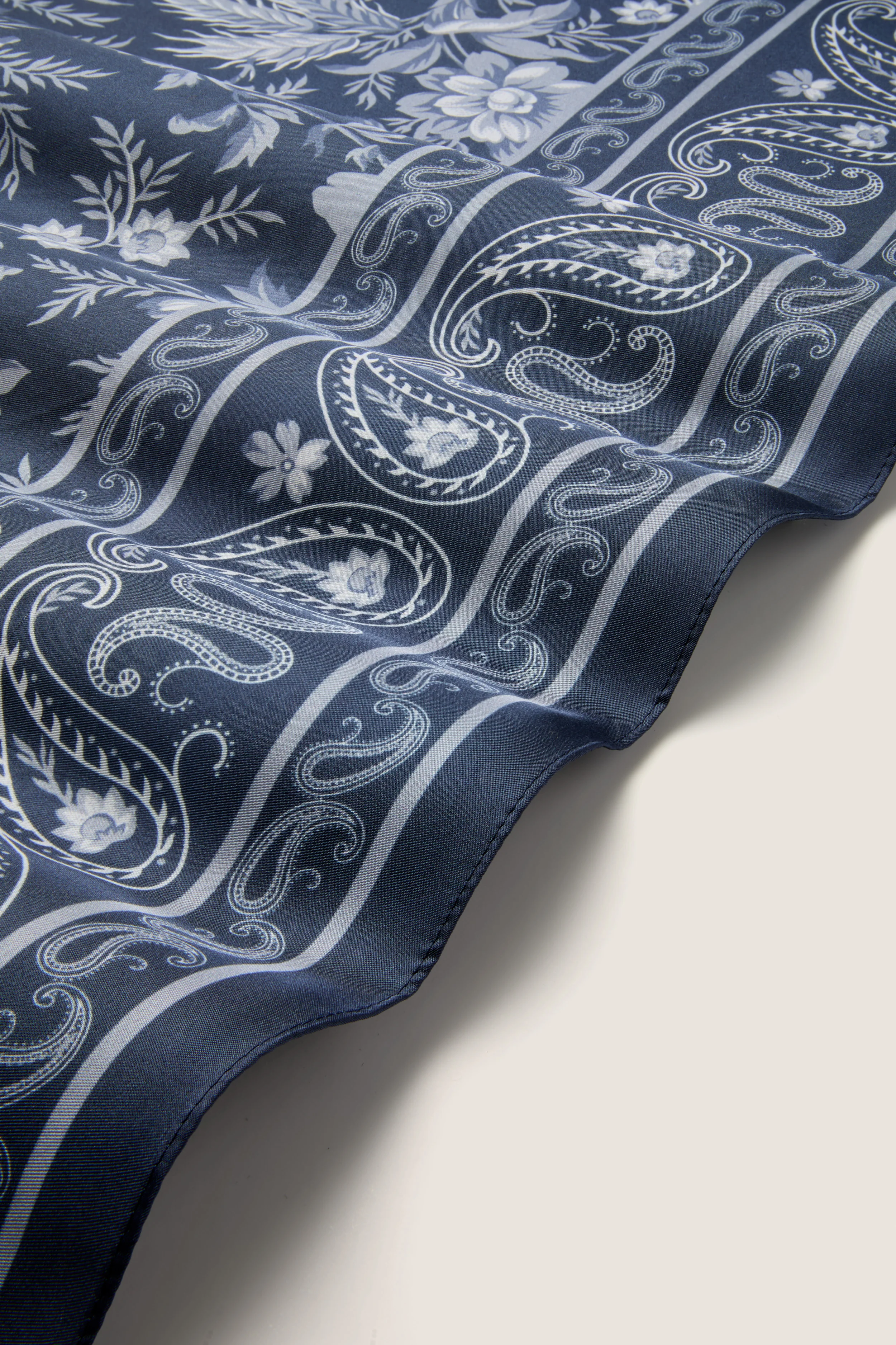 Navy Floral Bandana Medium Silk Scarf - Image 5