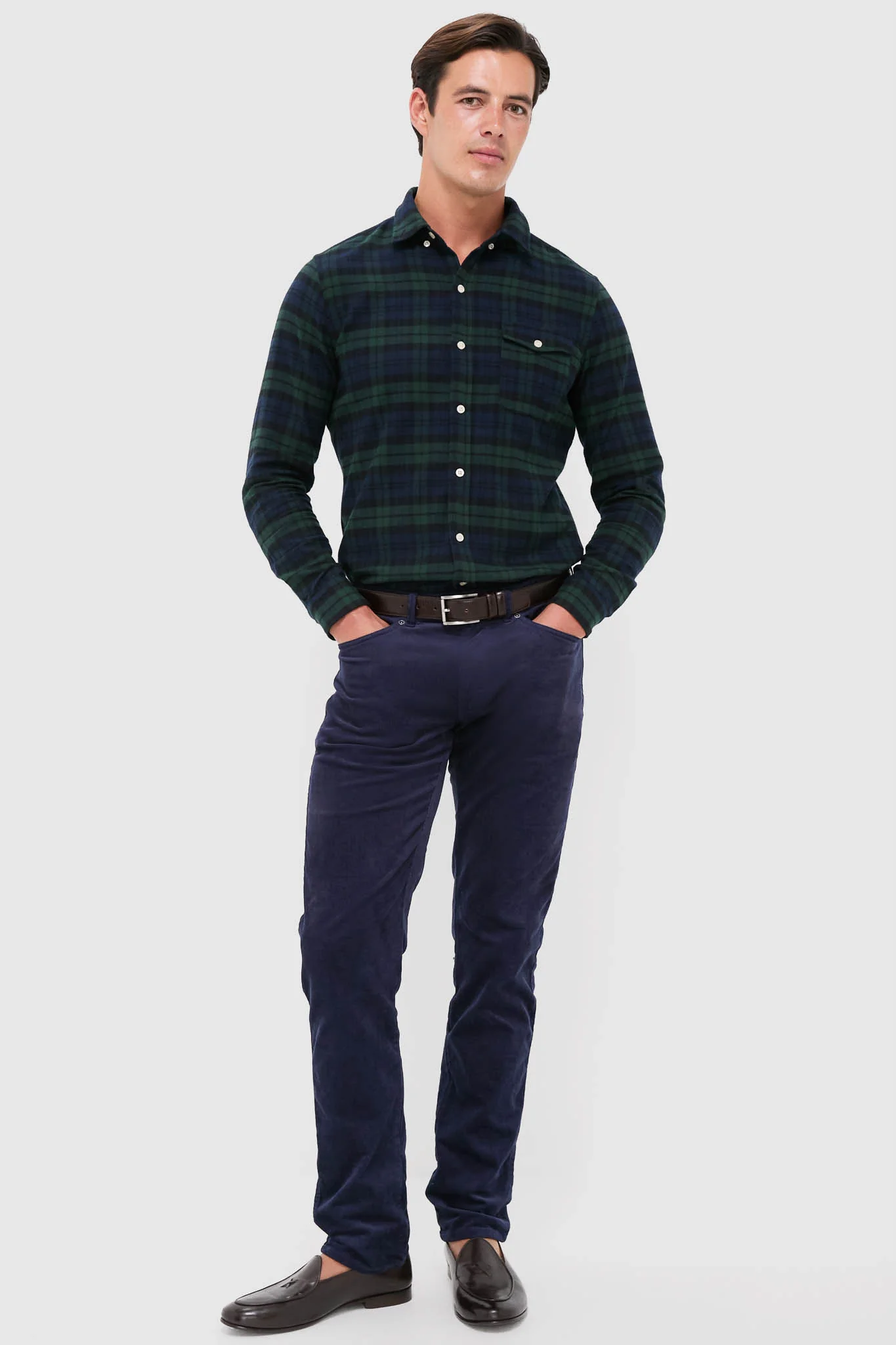Navy Forest Plaid Washed Flannel - Image 2