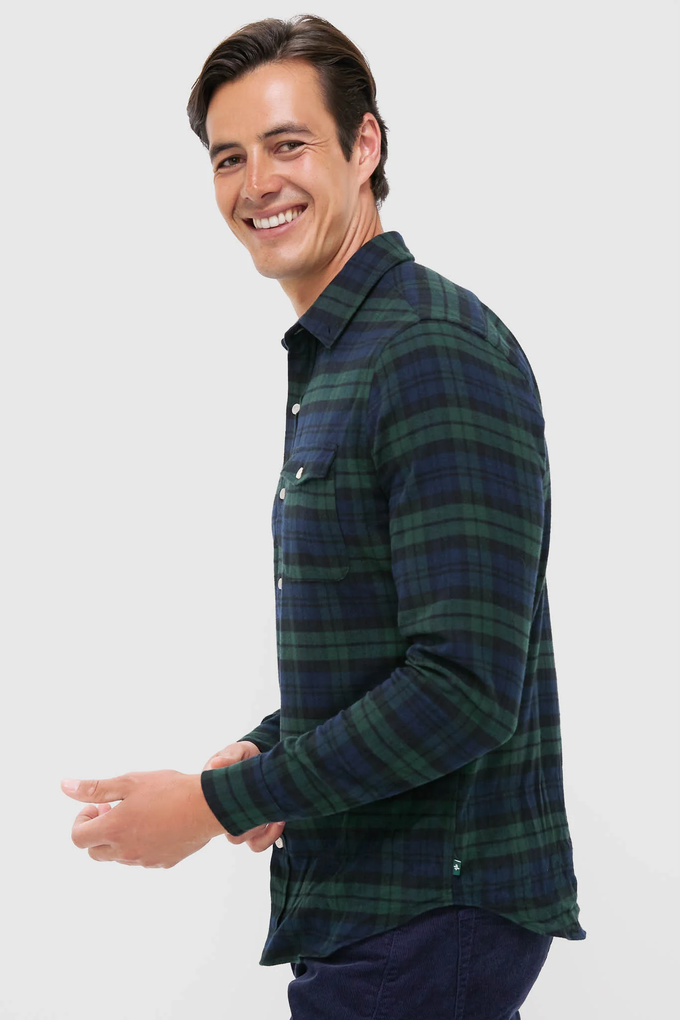 Navy Forest Plaid Washed Flannel - Image 3