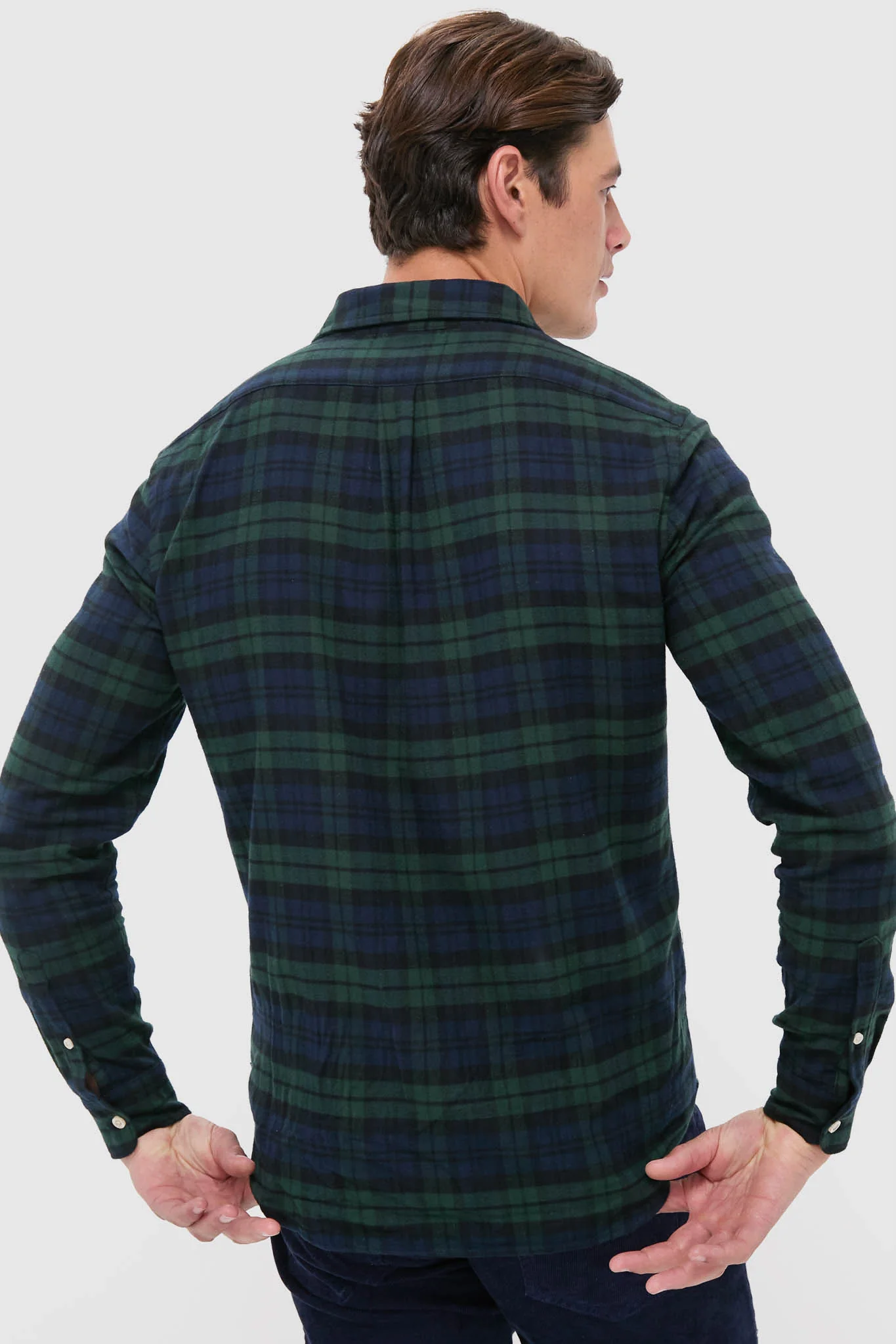 Navy Forest Plaid Washed Flannel - Image 4