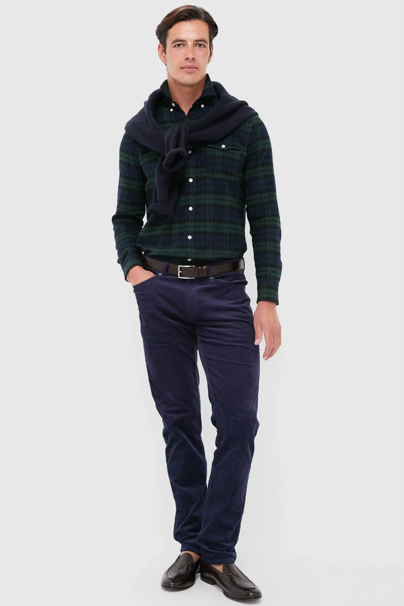 Navy Forest Plaid Washed Flannel - Image 5
