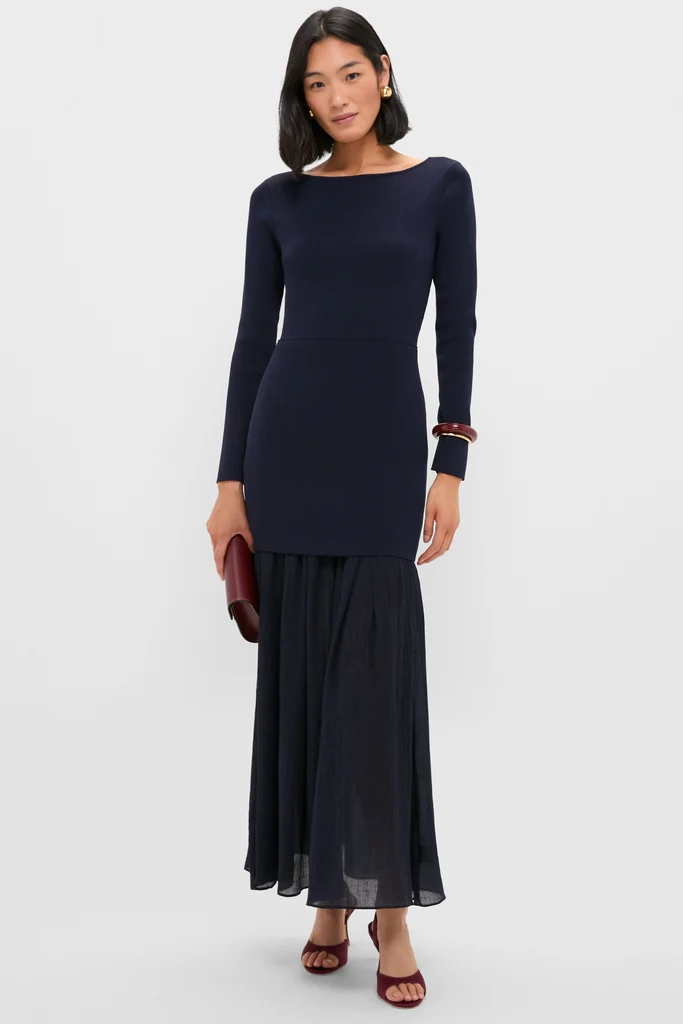 Navy Gemma Mix-Media Dress - Image 2