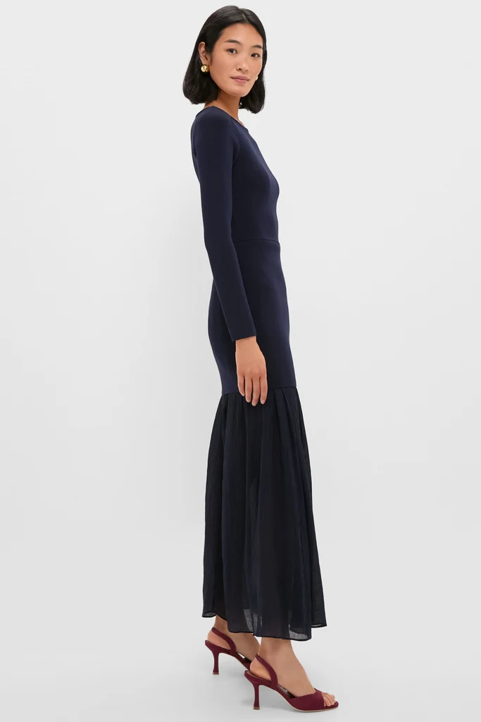 Navy Gemma Mix-Media Dress - Image 3