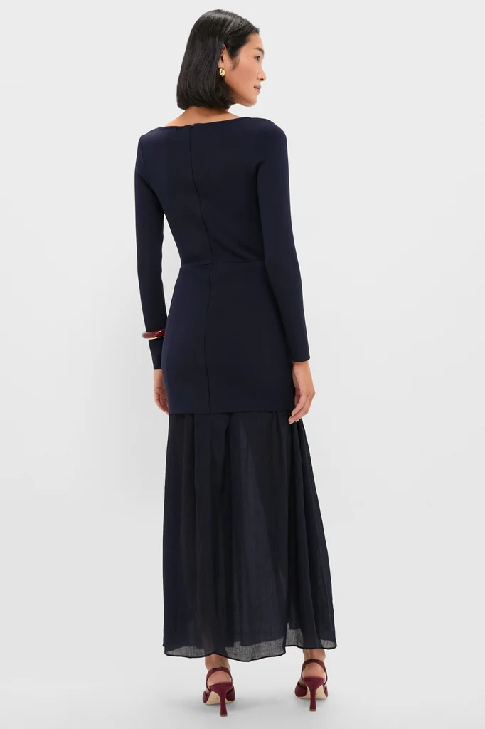 Navy Gemma Mix-Media Dress - Image 4