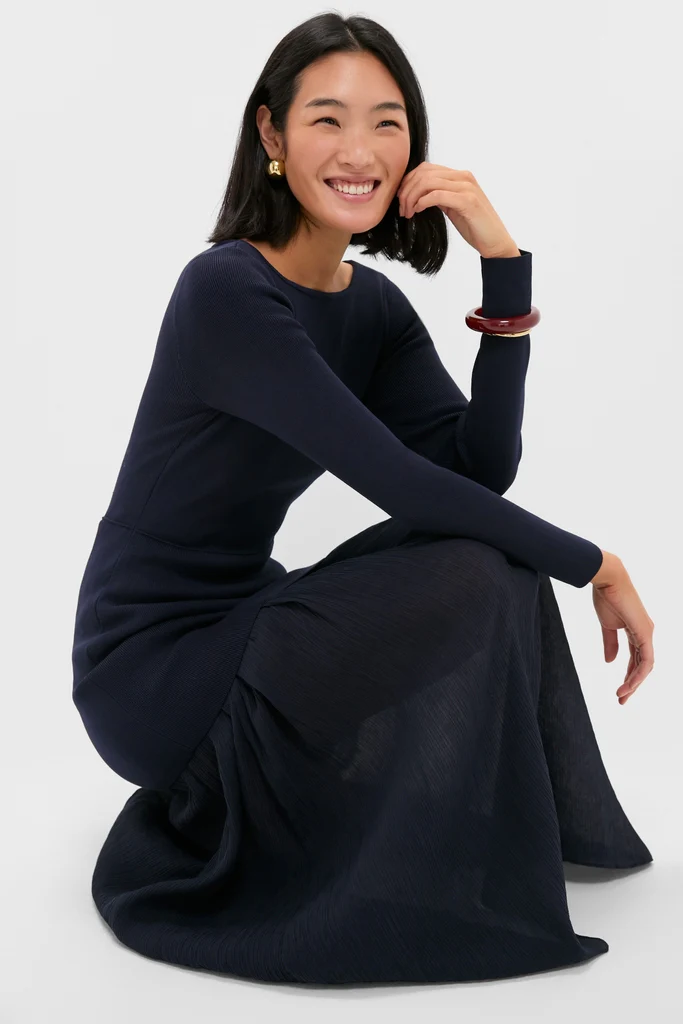 Navy Gemma Mix-Media Dress - Image 6