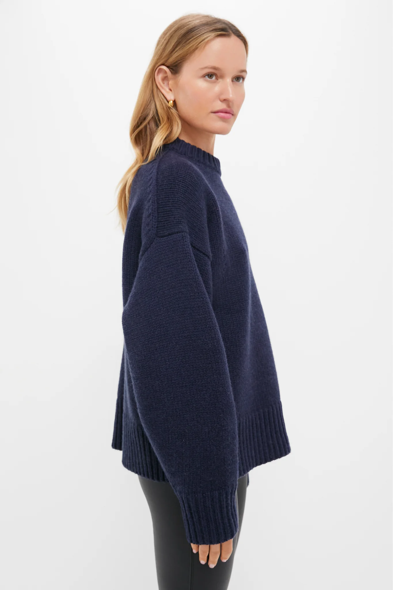 Navy Genevieve Cashmere Wool Blend Crewneck Sweater - Image 3