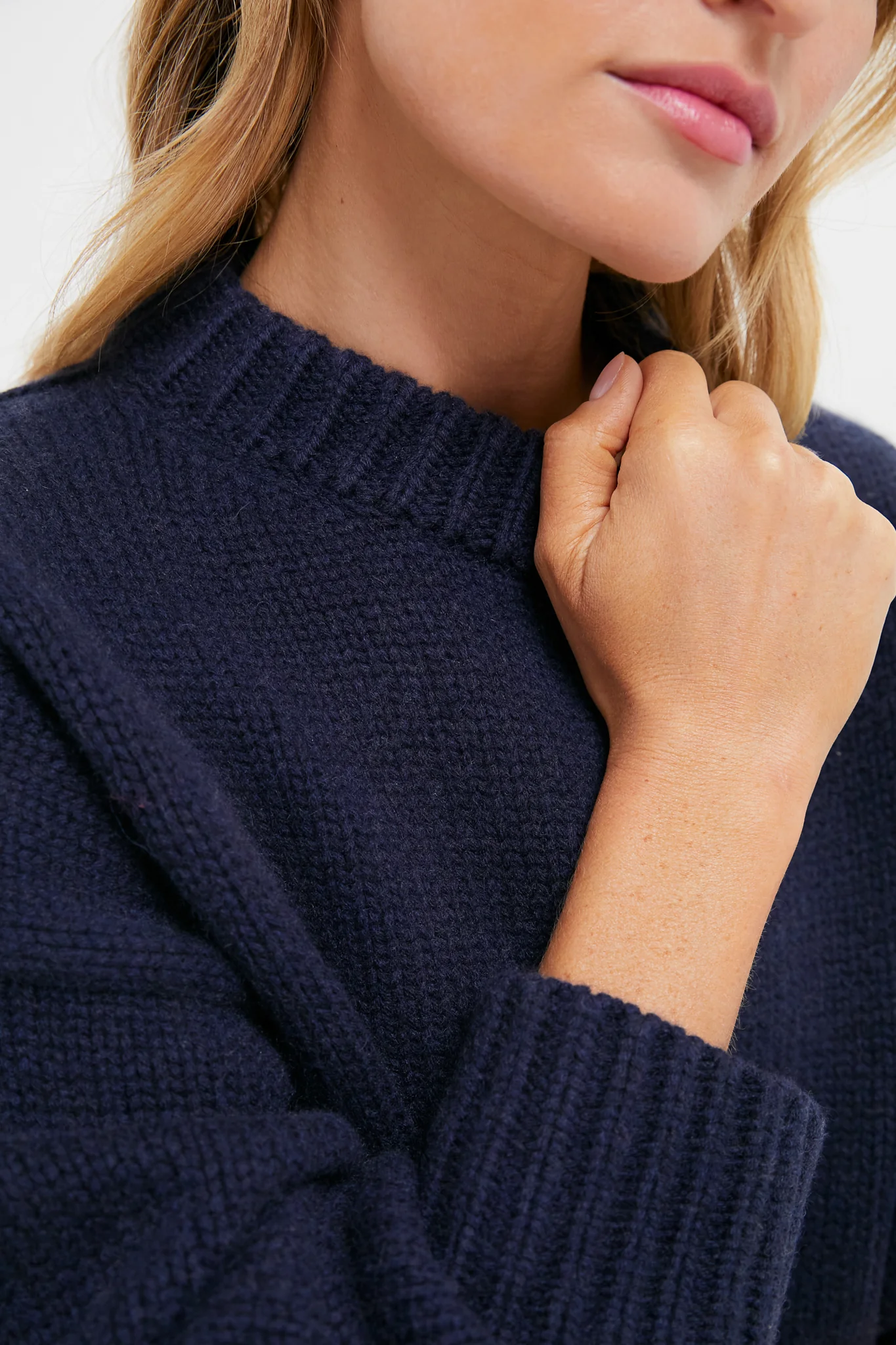 Navy Genevieve Cashmere Wool Blend Crewneck Sweater - Image 5