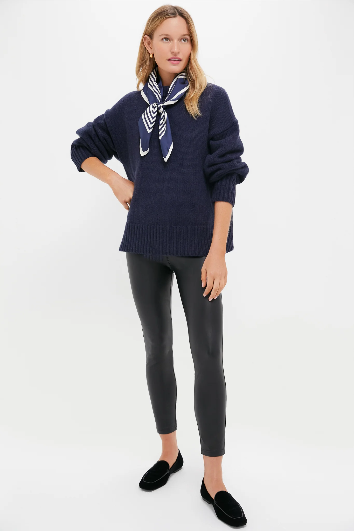 Navy Genevieve Cashmere Wool Blend Crewneck Sweater - Image 6
