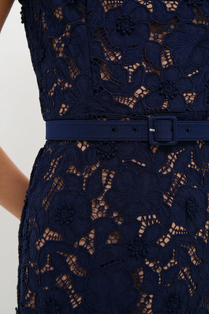 Navy Guipure Lace Midi Dress - Image 5