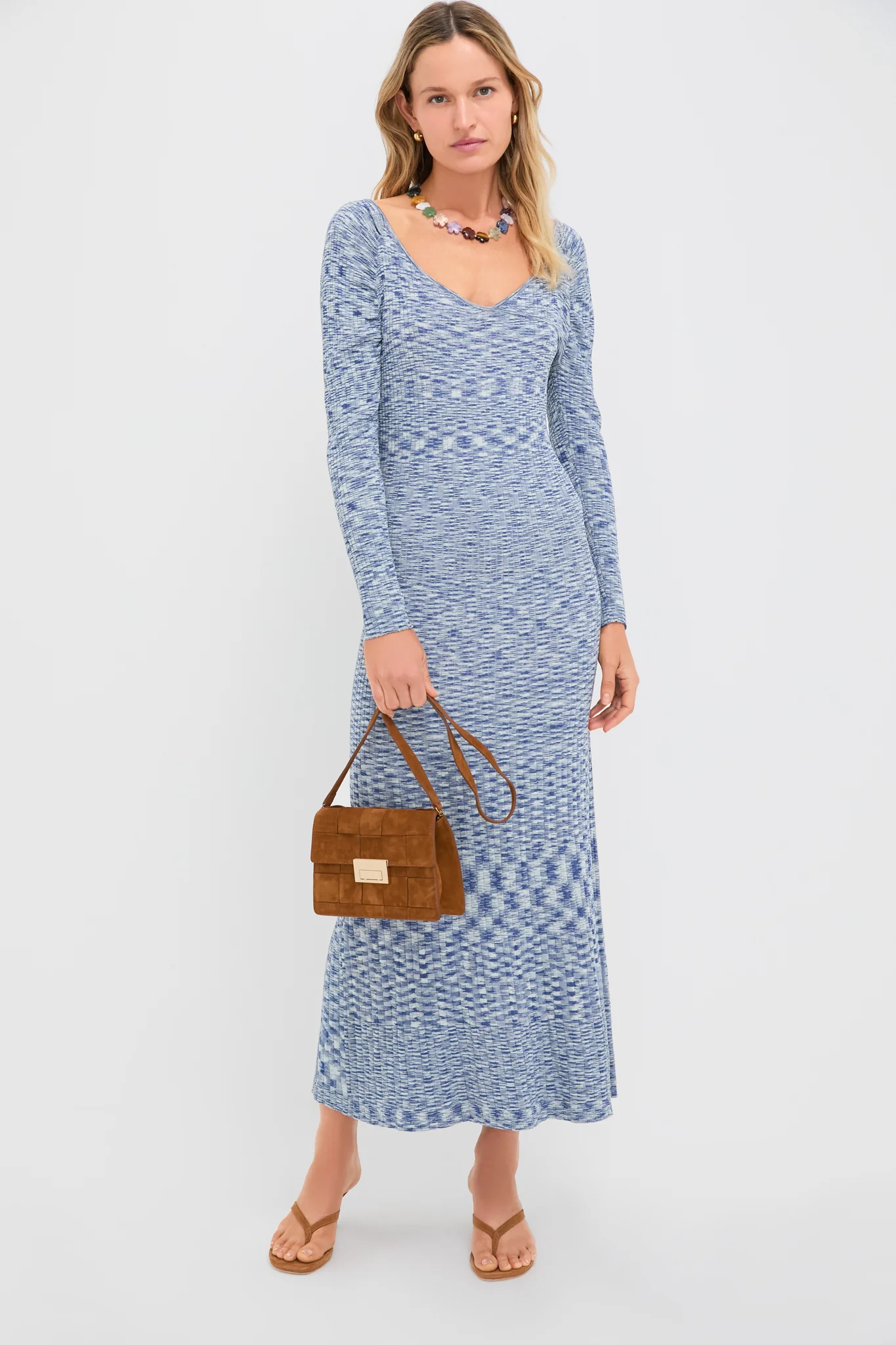 Navy Harper Off Shoulder Knit Sweater Midi Dress - Image 6