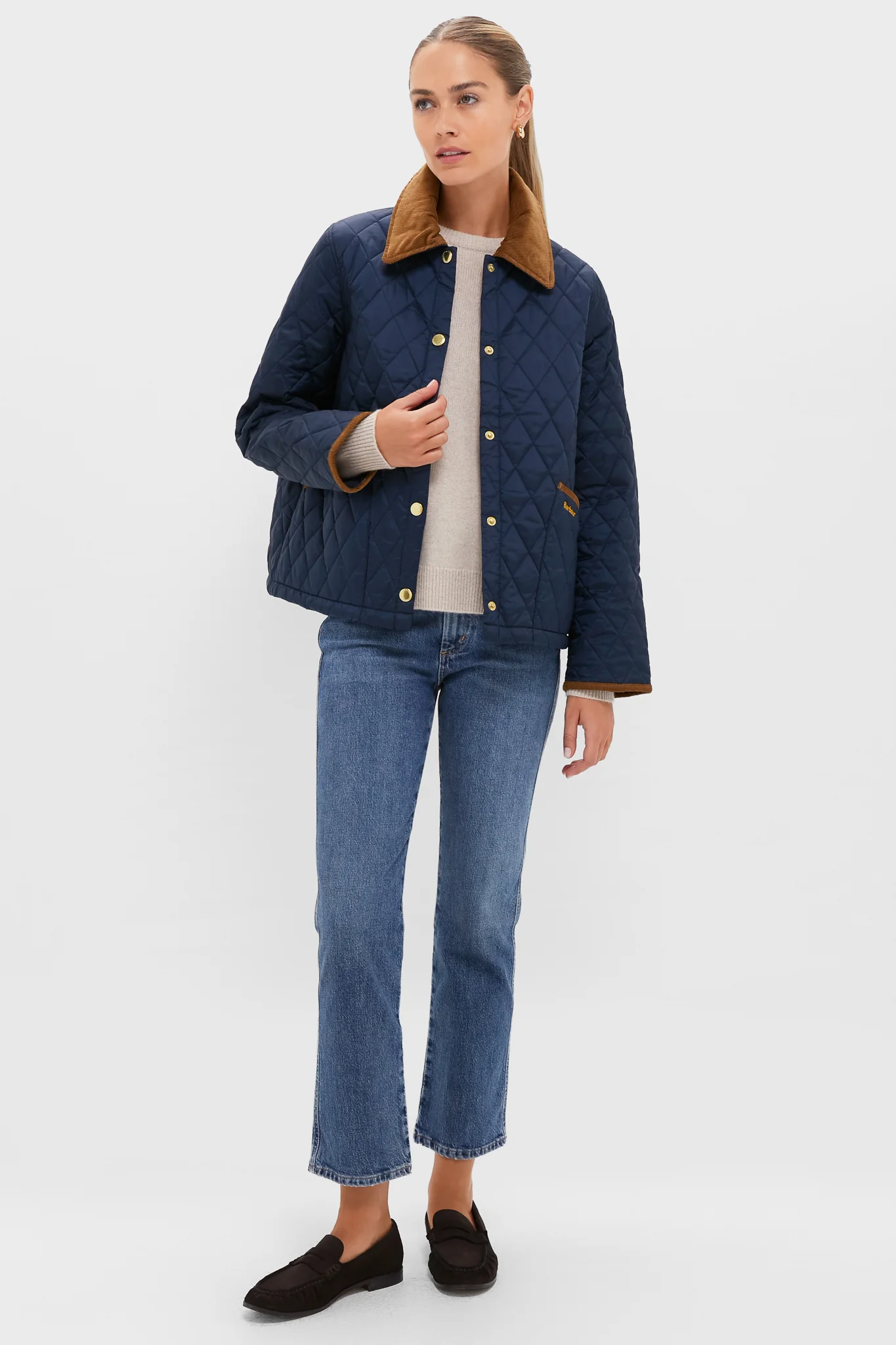 Navy Icons Cropped Liddesdale Quilted Jacket - Image 6