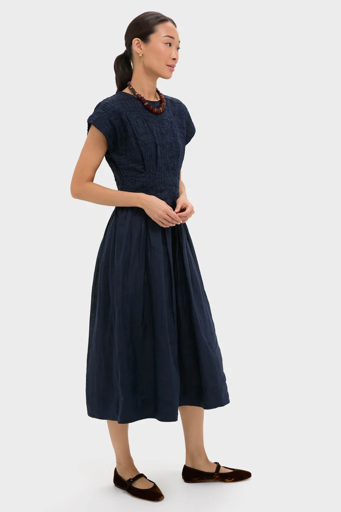 Navy Imogen Solid Midi Dress - Image 3
