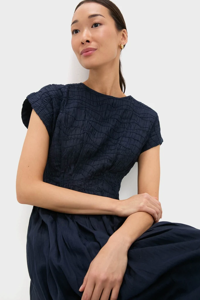 Navy Imogen Solid Midi Dress - Image 5