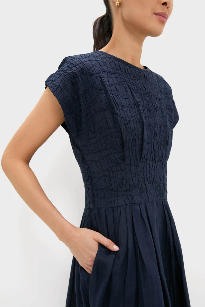 Navy Imogen Solid Midi Dress - Image 6