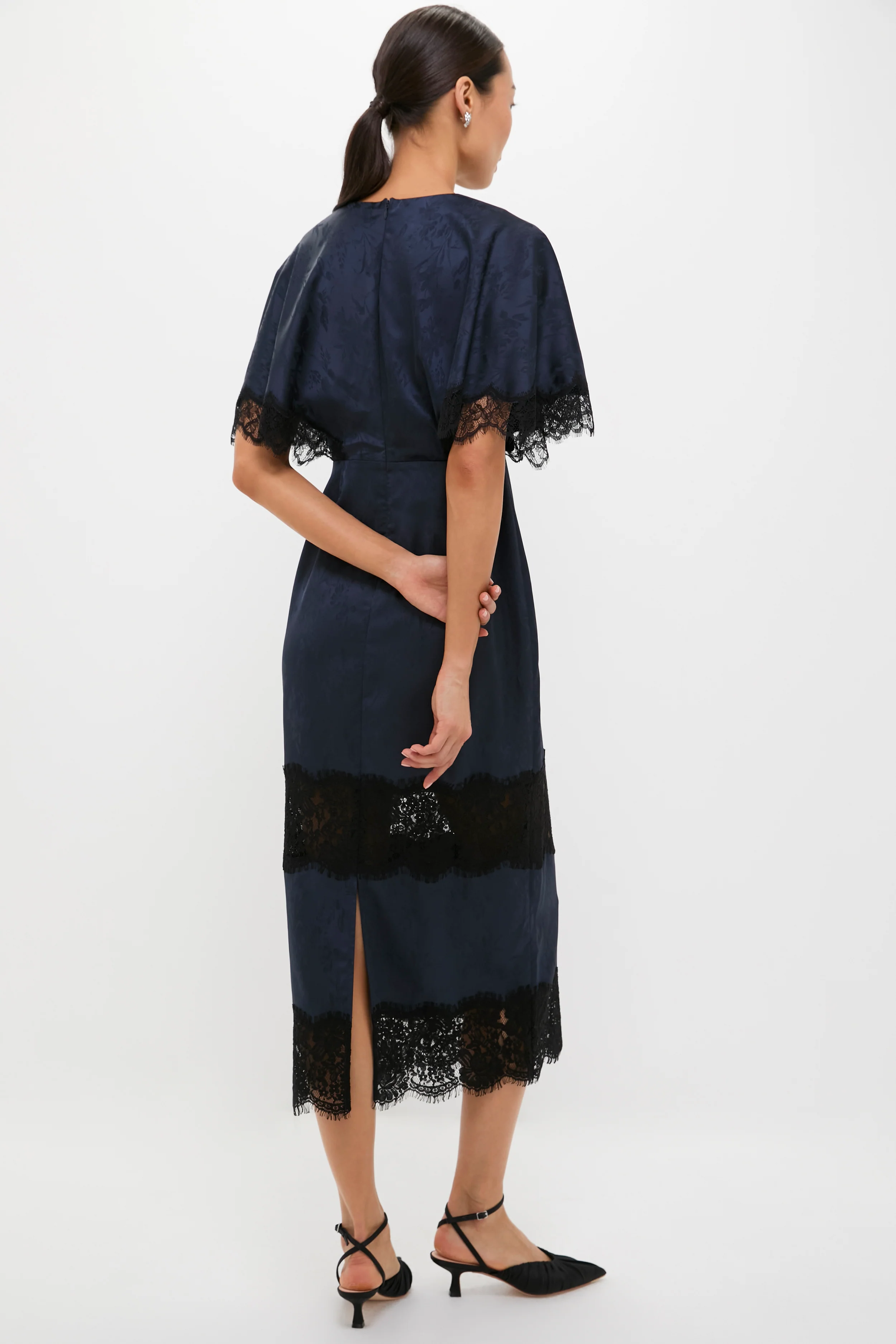 Navy Jacquard and Black Lace Cape Leah Dress - Image 5