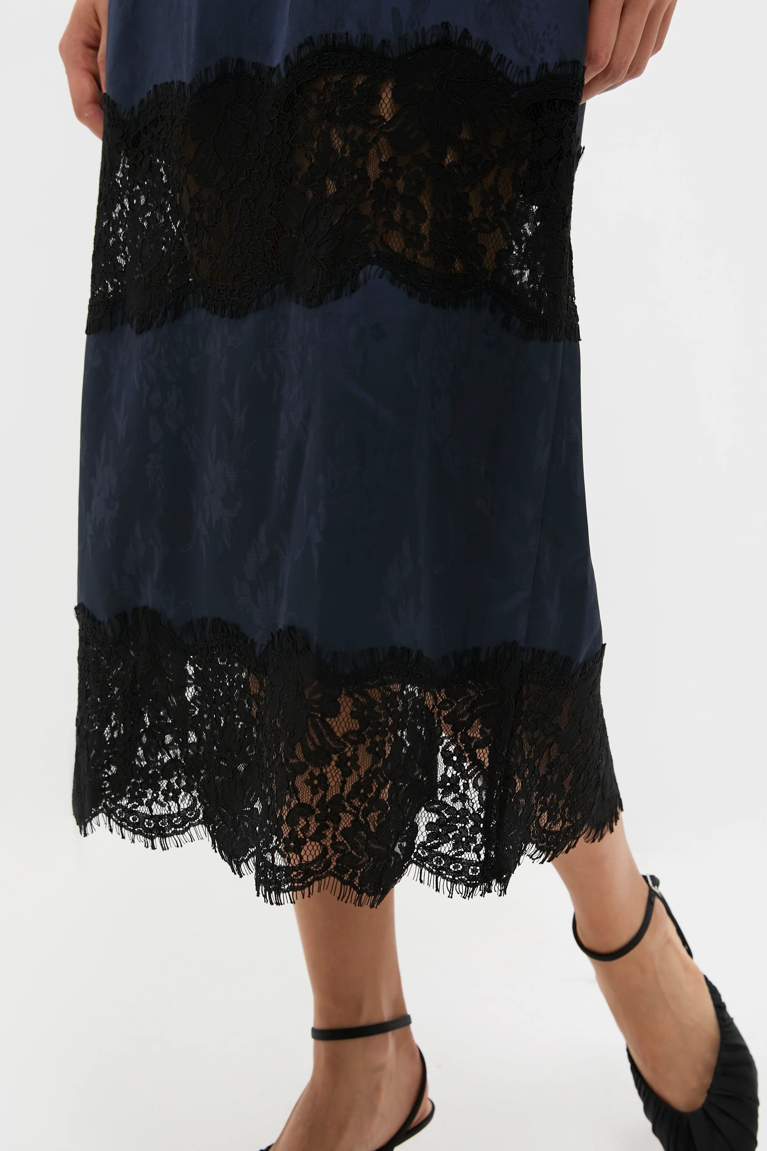 Navy Jacquard and Black Lace Cape Leah Dress - Image 6