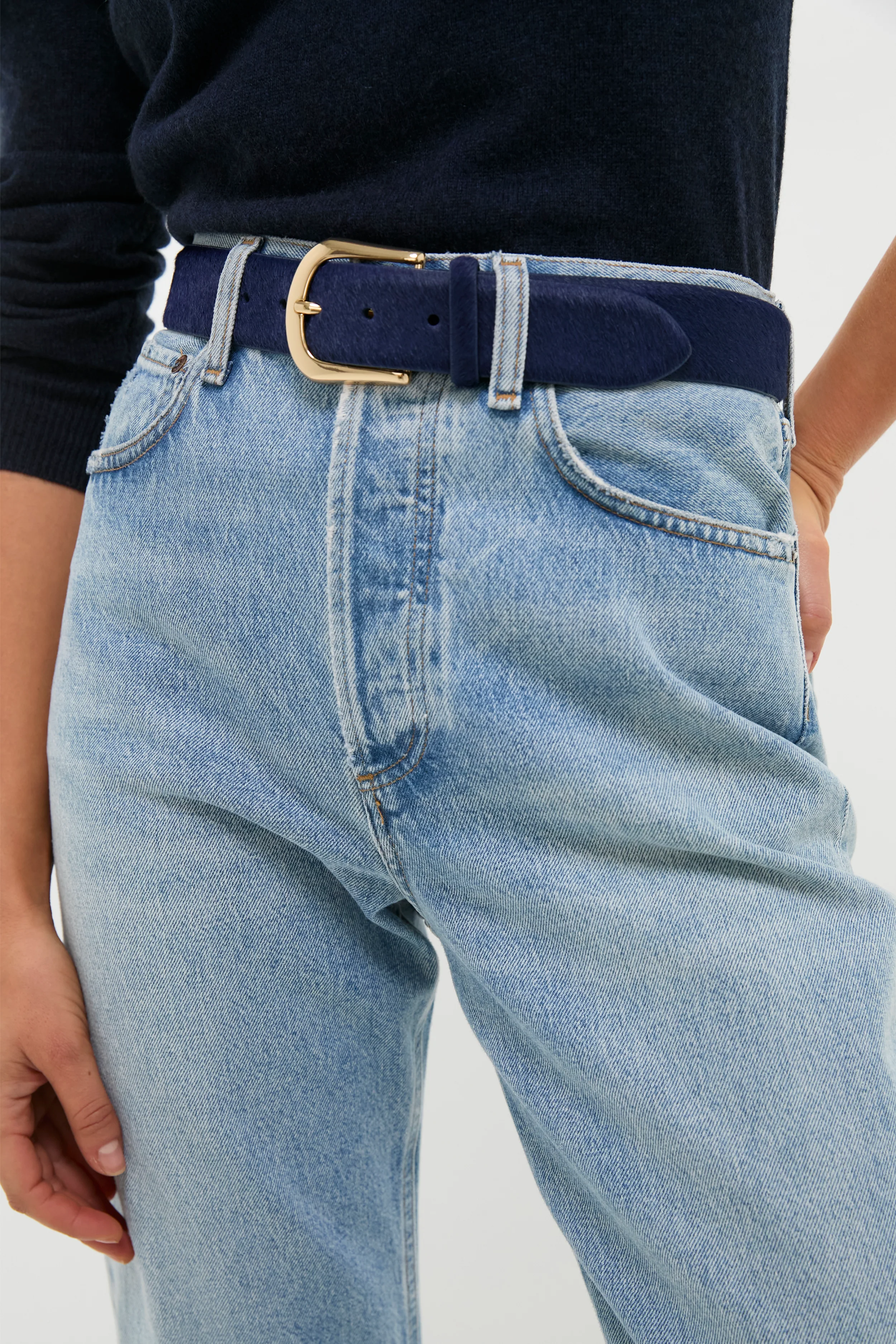 Navy Kennedy Calf-Hair Belt - Image 2