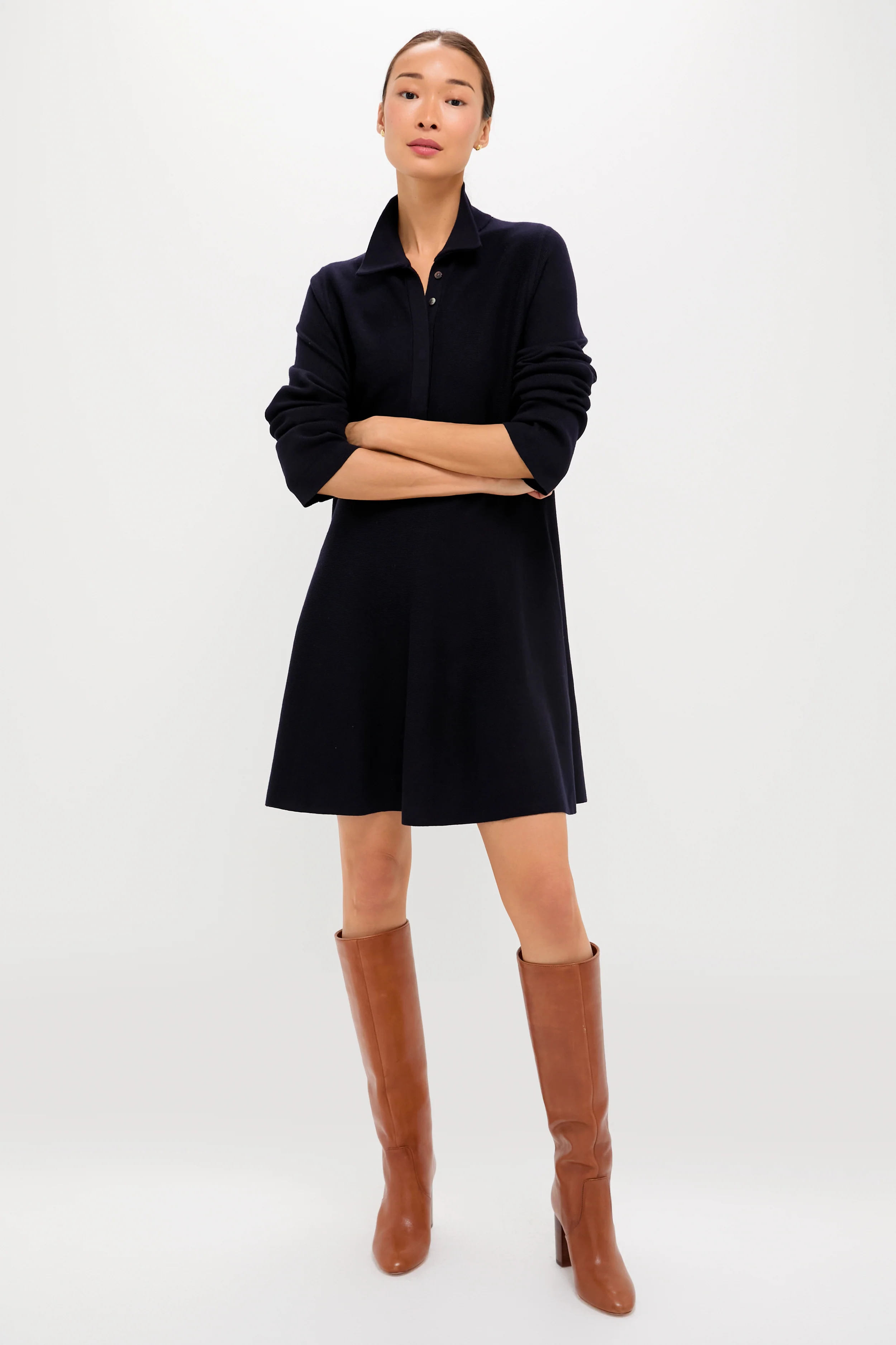 Navy Knit Callie Shirt Dress - Image 2