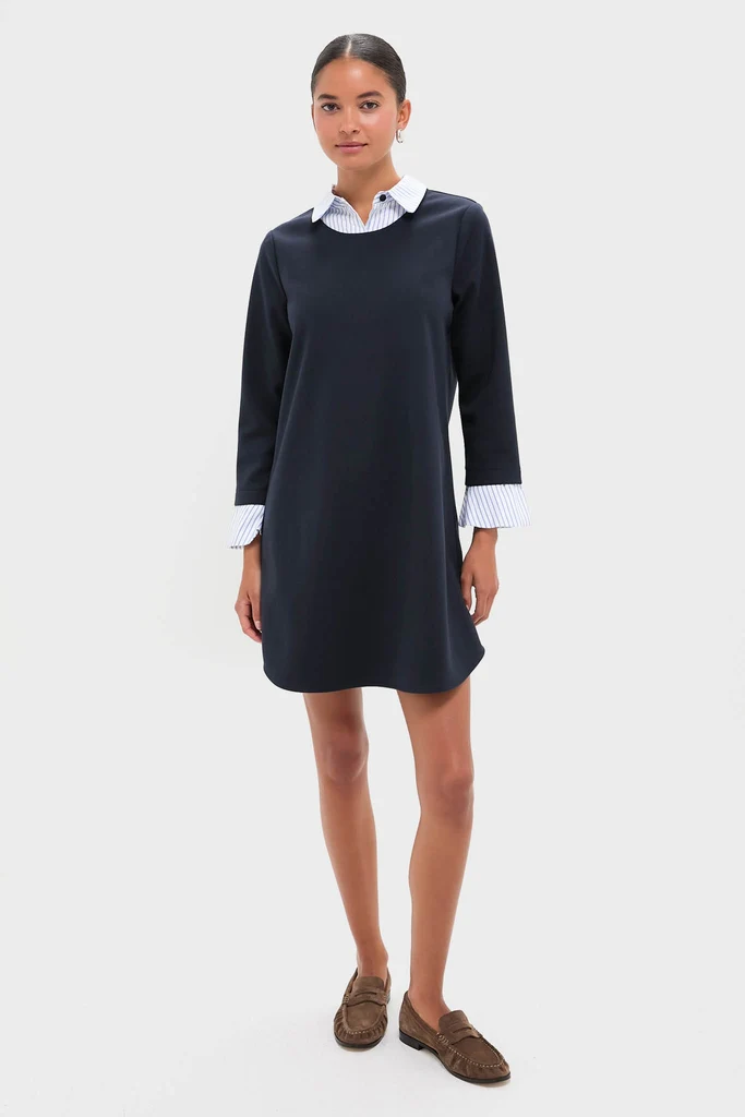 Navy Knit Long Sleeve Burbank Mini Dress - Image 2