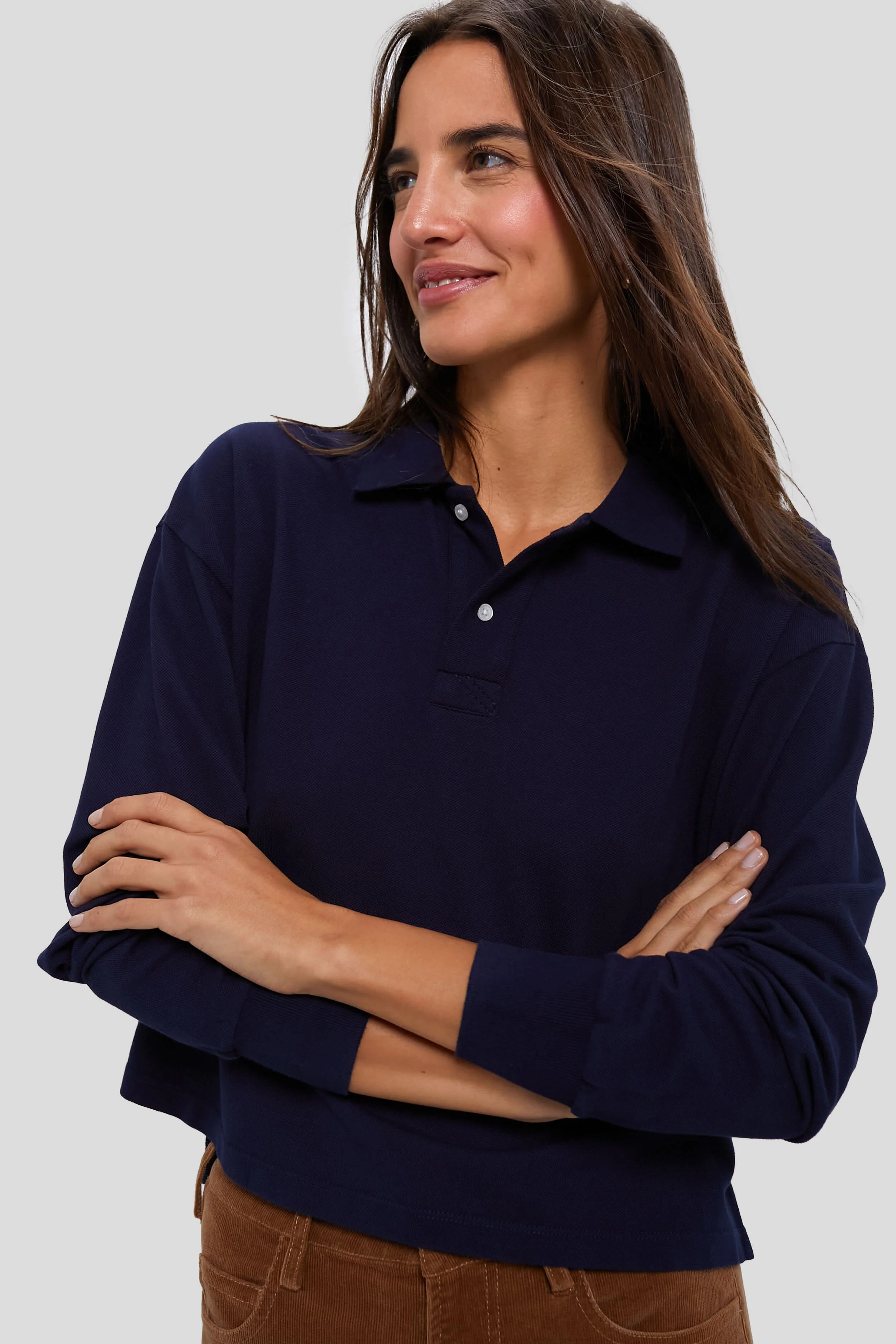 Navy Long Sleeve Pique Holmes Boyfriend Polo - Image 2