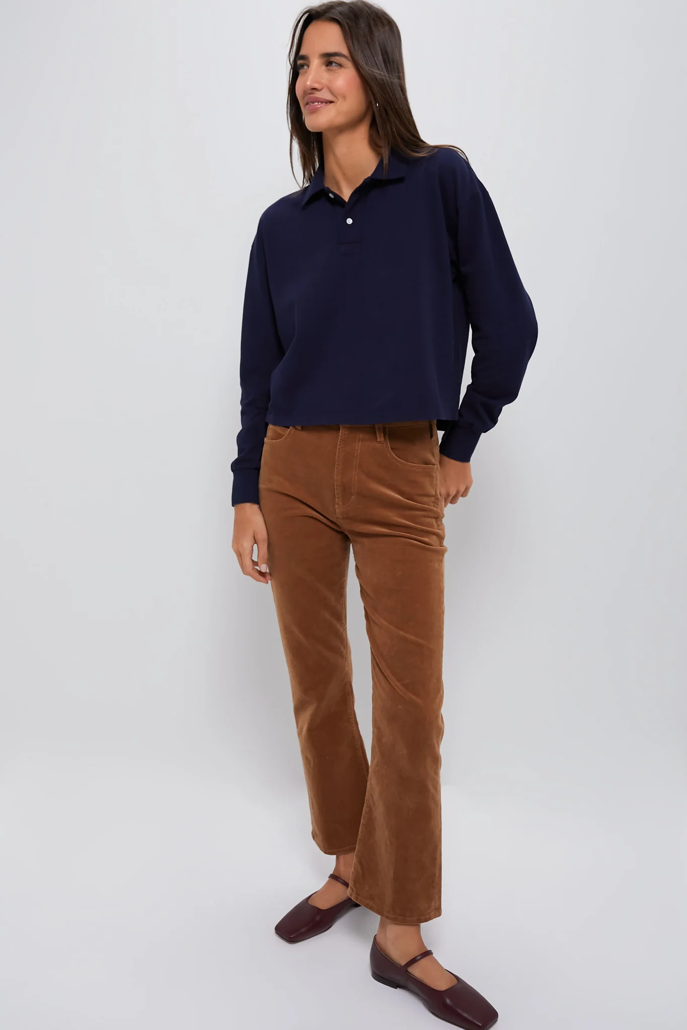 Navy Long Sleeve Pique Holmes Boyfriend Polo - Image 3