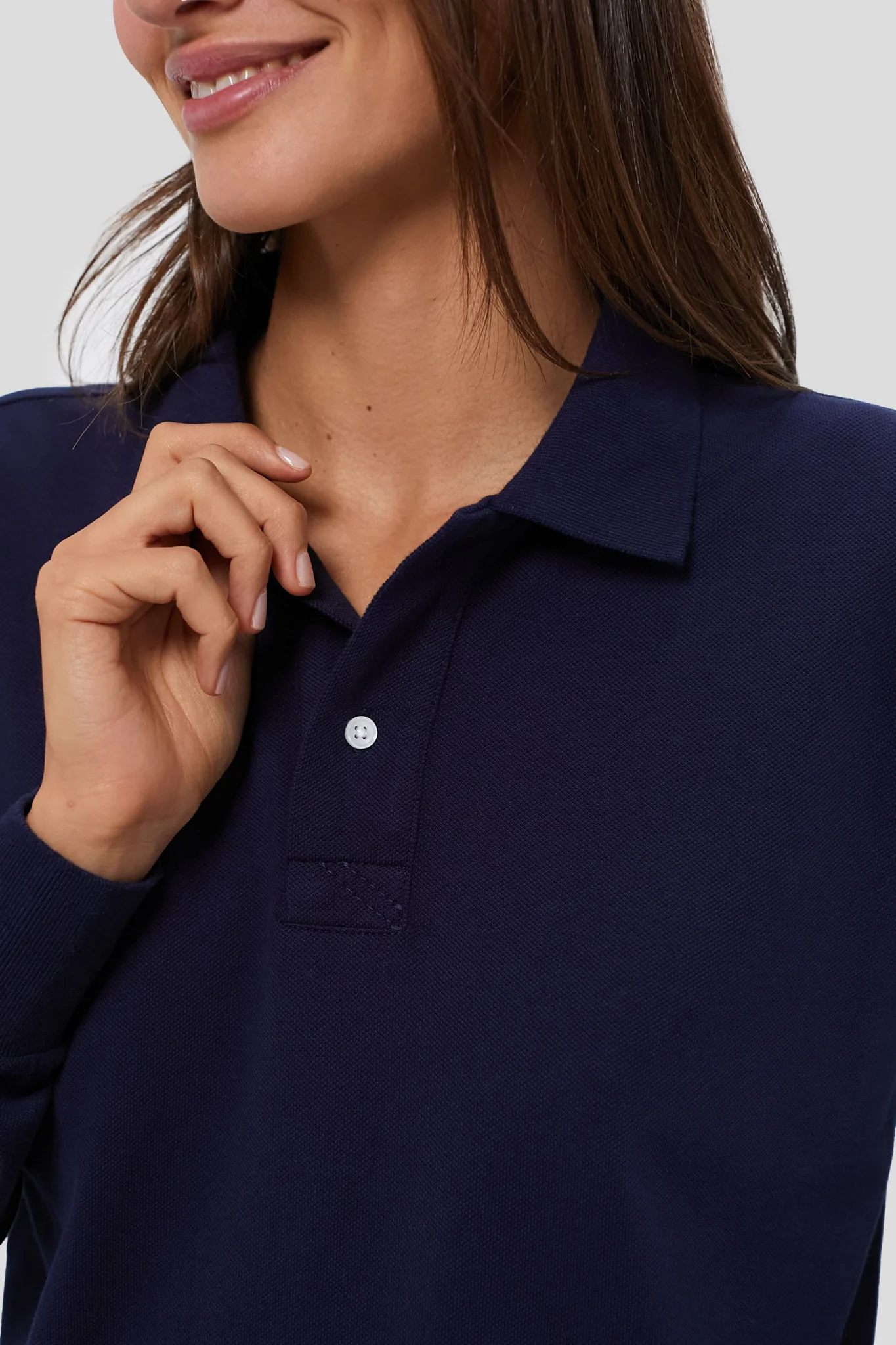 Navy Long Sleeve Pique Holmes Boyfriend Polo - Image 4