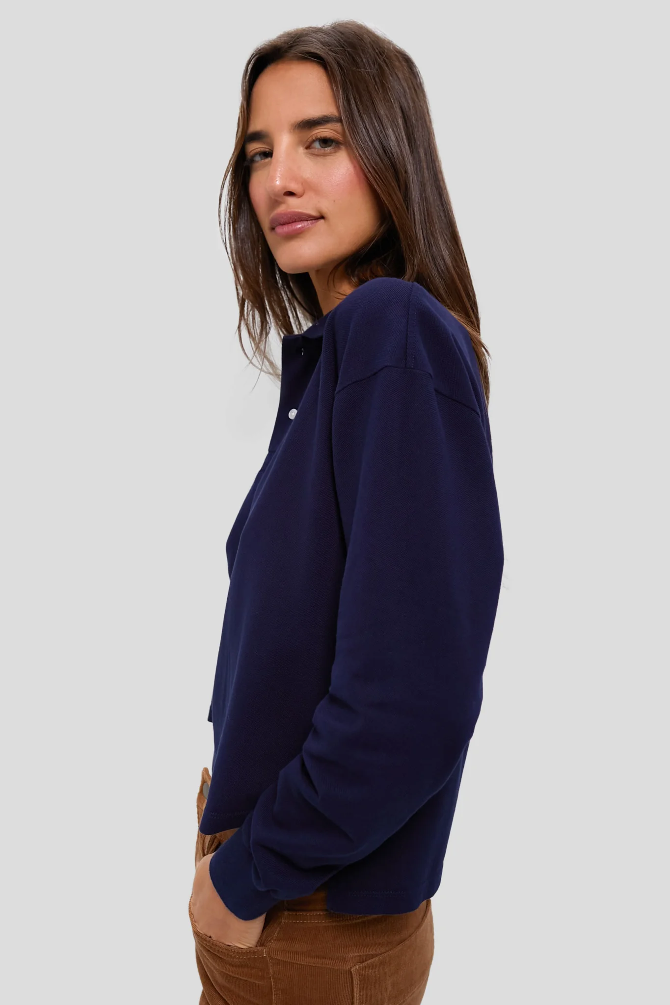 Navy Long Sleeve Pique Holmes Boyfriend Polo - Image 5