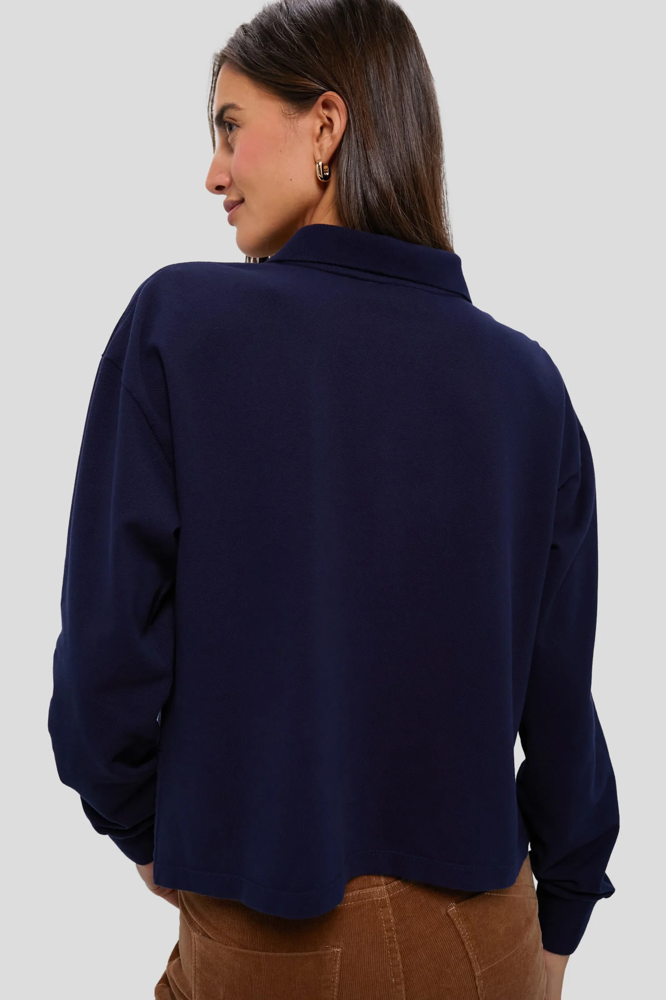 Navy Long Sleeve Pique Holmes Boyfriend Polo - Image 6