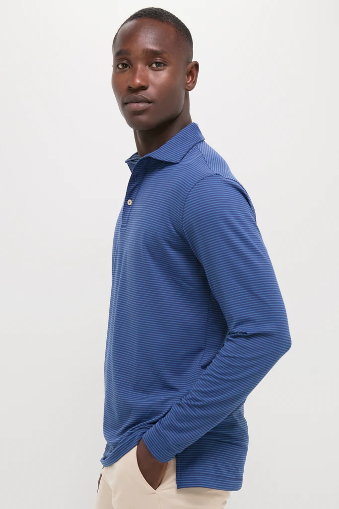 Navy Lyons Performance Jersey Long Sleeve Polo - Image 3